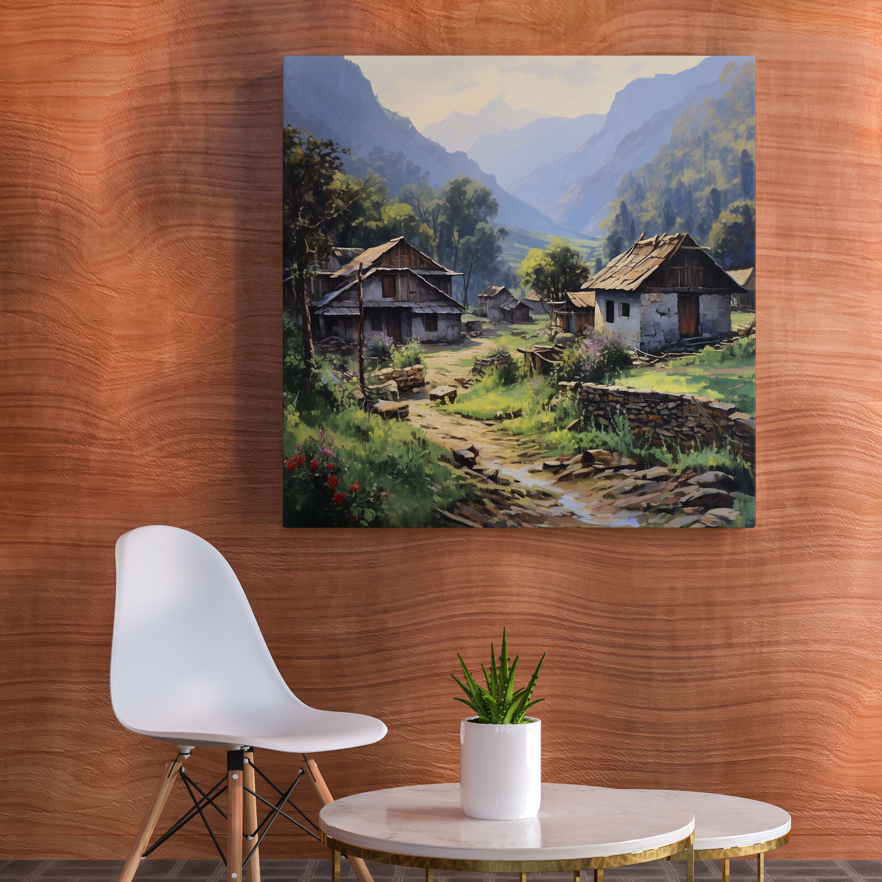 Rustic Village Canvas Print - Village, Village, Wall Art, Mountains