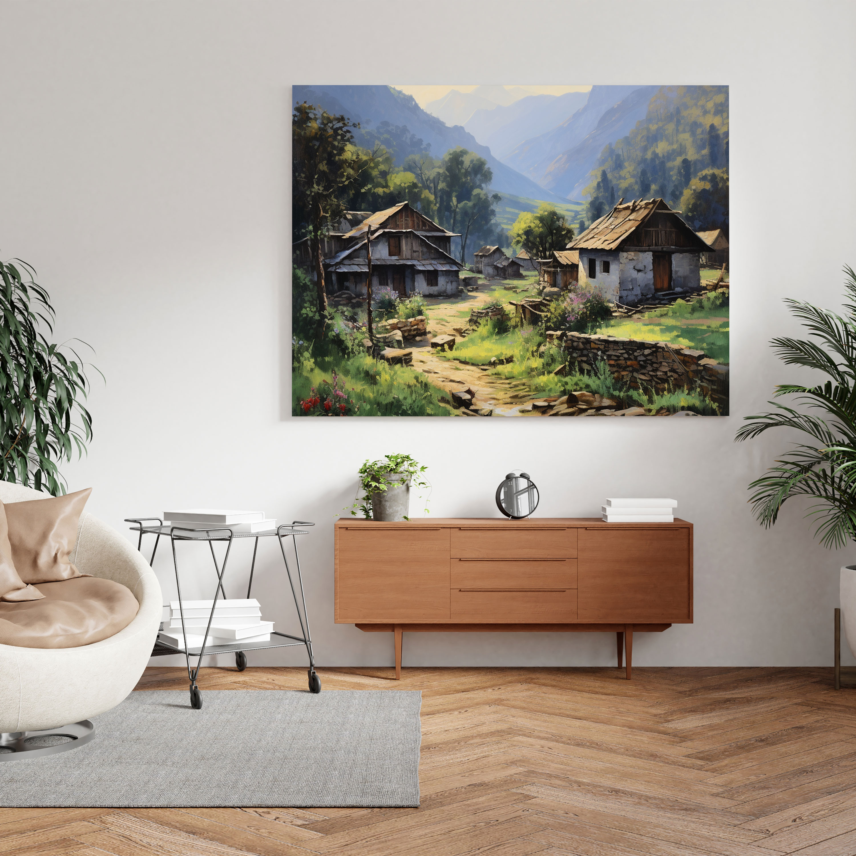 Rustic Village Canvas Print - Village, Village, Wall Art, Mountains