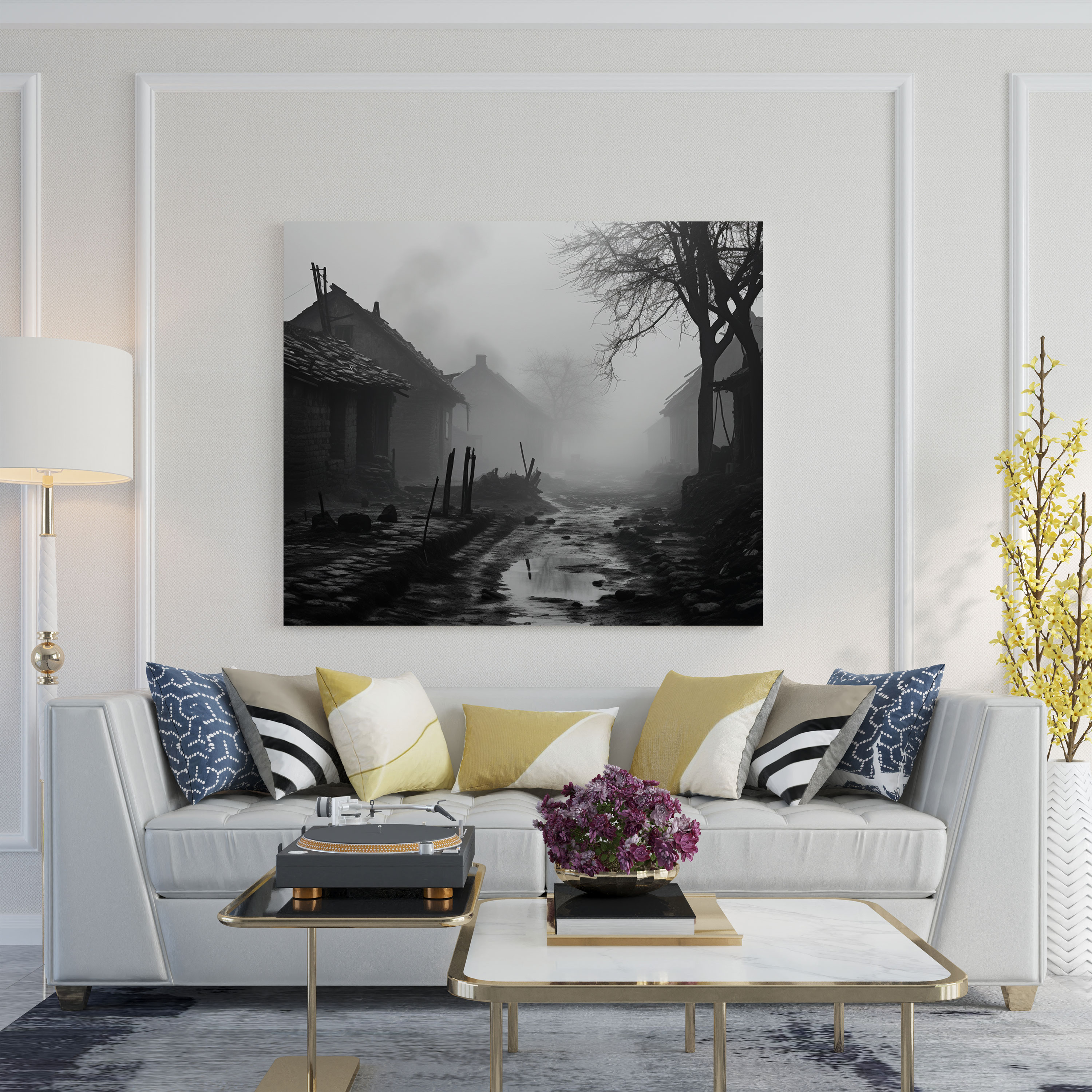 Mystical Dawn Village Canvas Print - Village, Village At Dawn, Nostalgia, Canvas Print