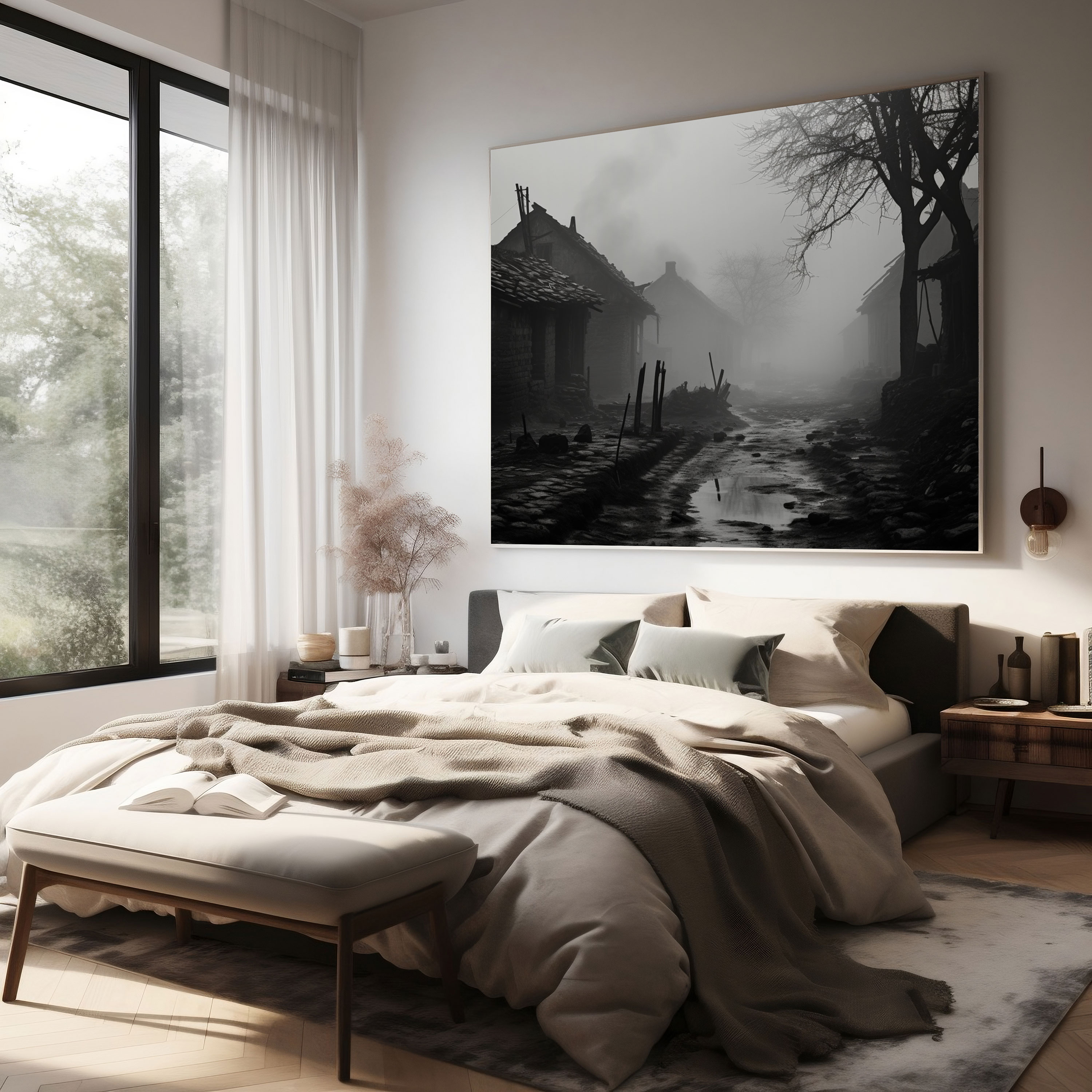 Mystical Dawn Village Canvas Print - Village, Village At Dawn, Nostalgia, Canvas Print