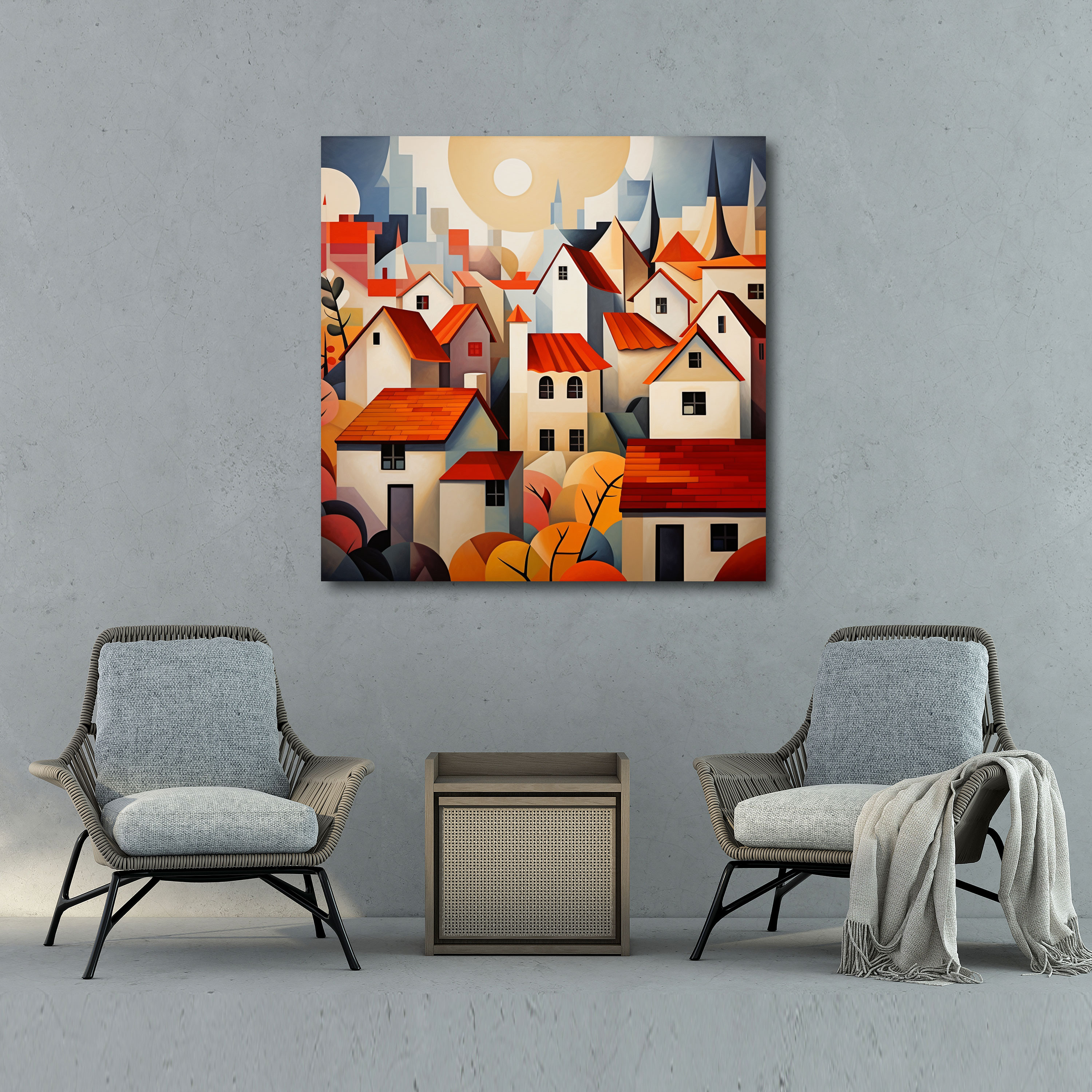 Contemporary Village Canvas Print - Village, Canvas Wall Art, Canvas Print, Modern Geometric Print