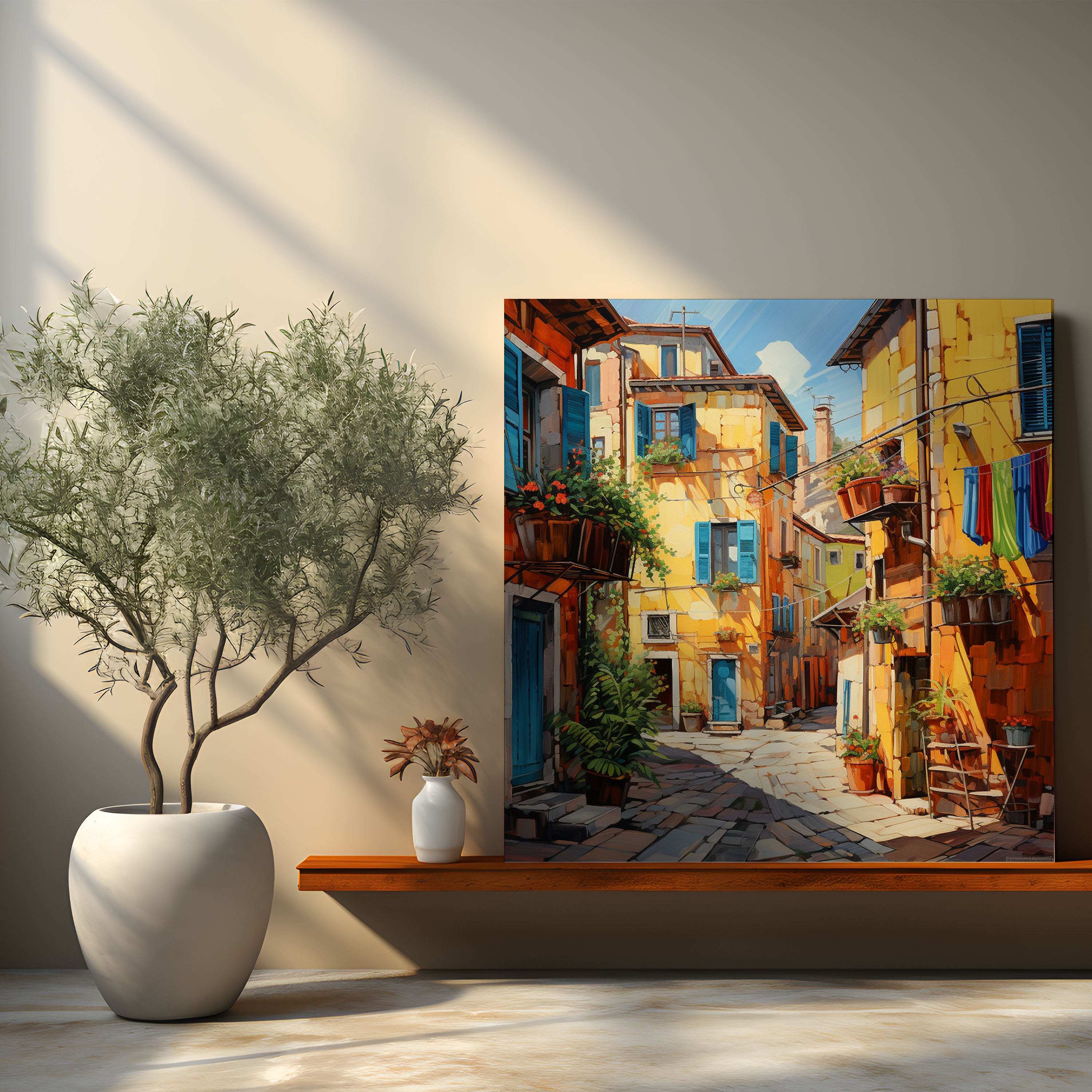 Colorful Village Street Oil Painting Canvas Print - Village, Canvas, Oil Painting, Canvas Print