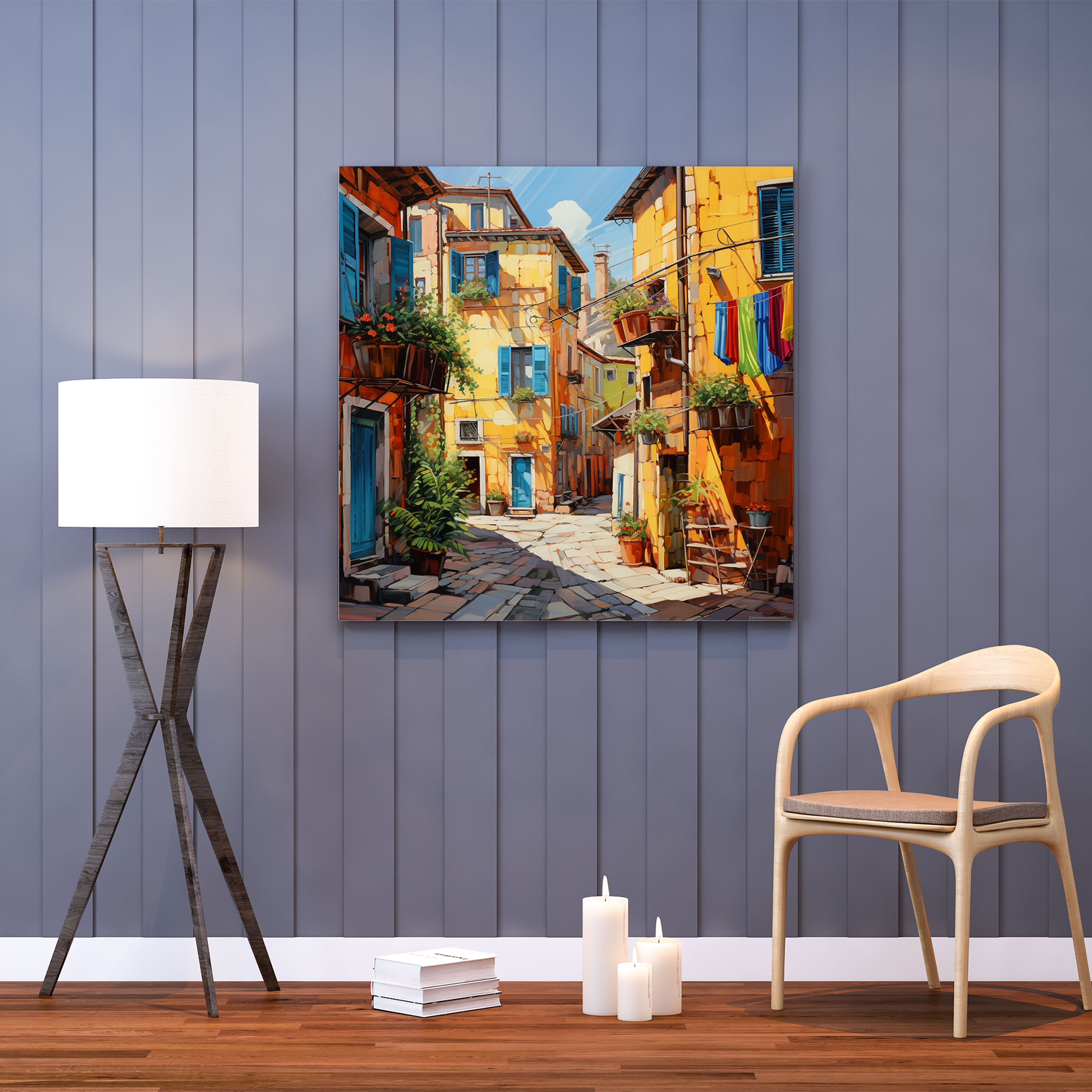 Colorful Village Street Oil Painting Canvas Print - Village, Canvas, Oil Painting, Canvas Print