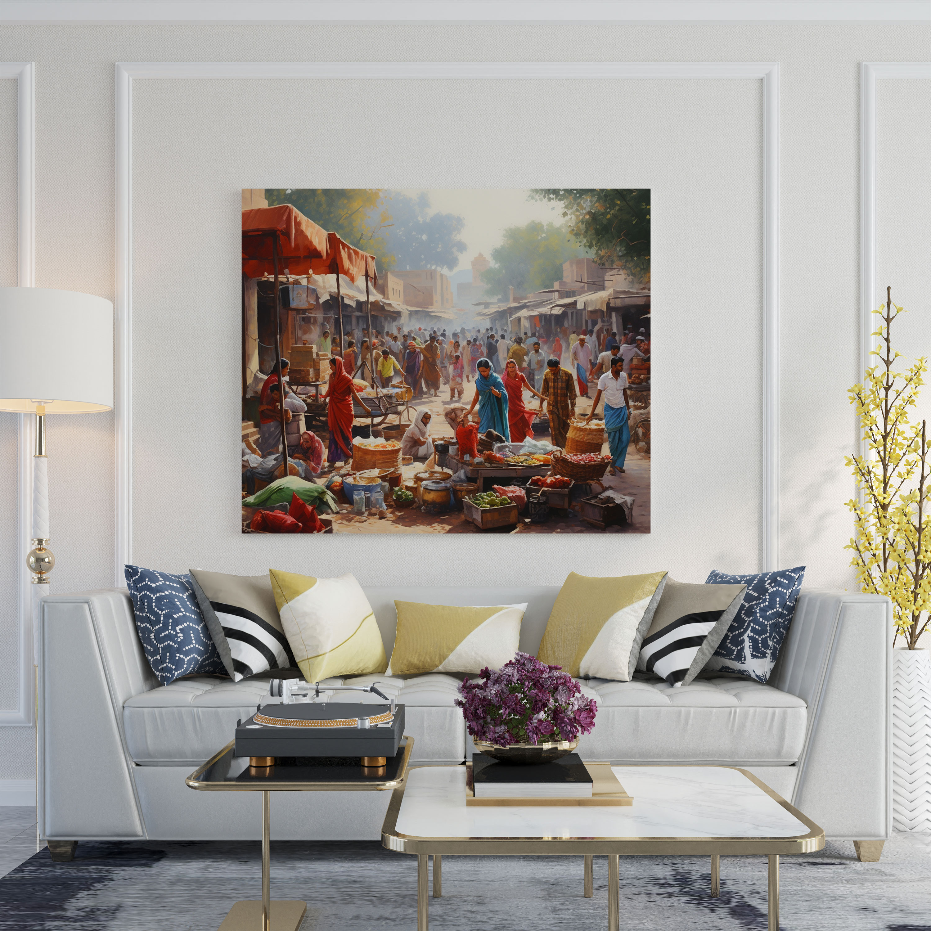 Bustling Village Market Acrylic Painting Canvas Print - Village, Village, Wall Art, Wall Decoration