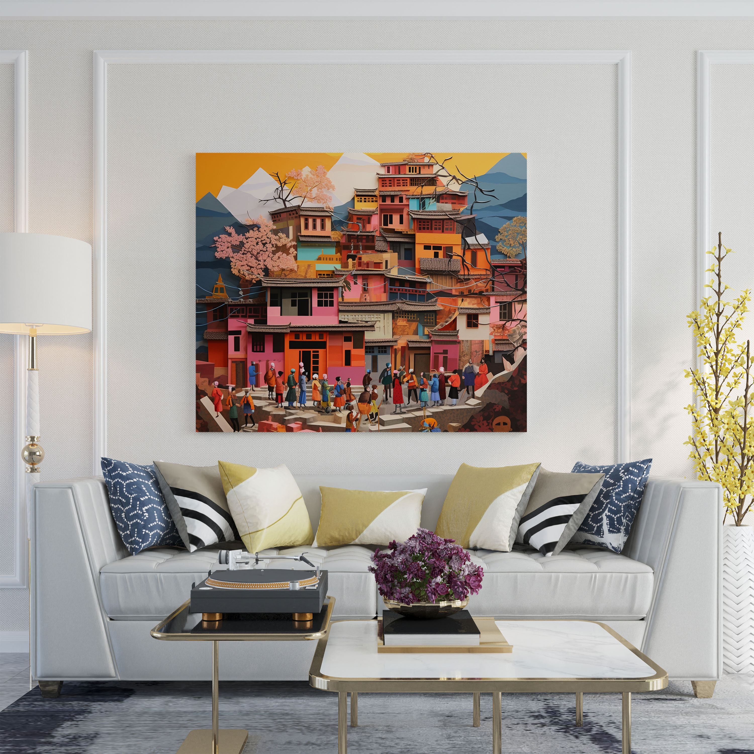 Cultural Diversity Village Collage Art Canvas Print - Village, Cutout Images, Wall Art, Vibrant Village Scene