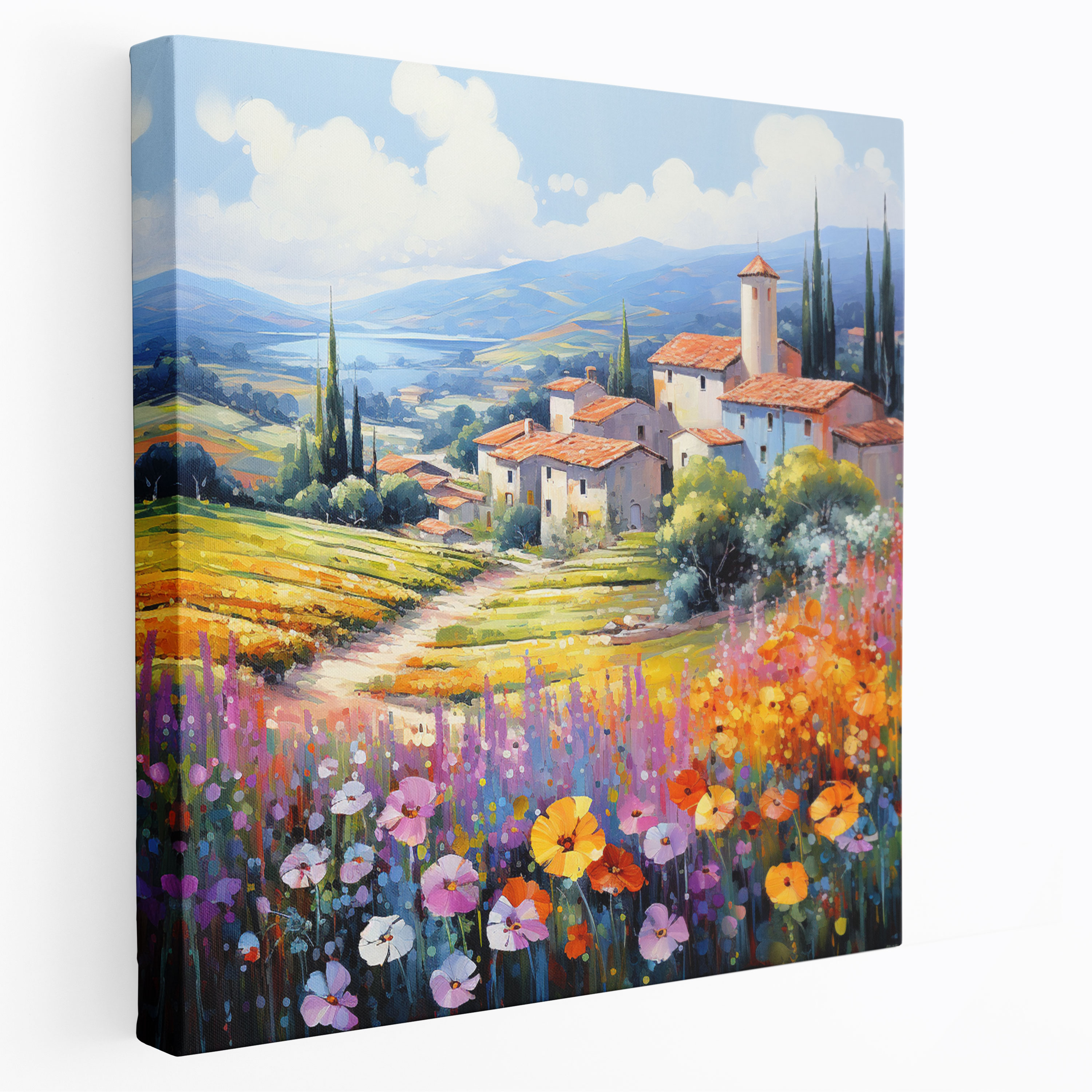 Serene Village Hills - Canvas Print - Village, Impressionist Style, Rolling Hills, Wall Decoration