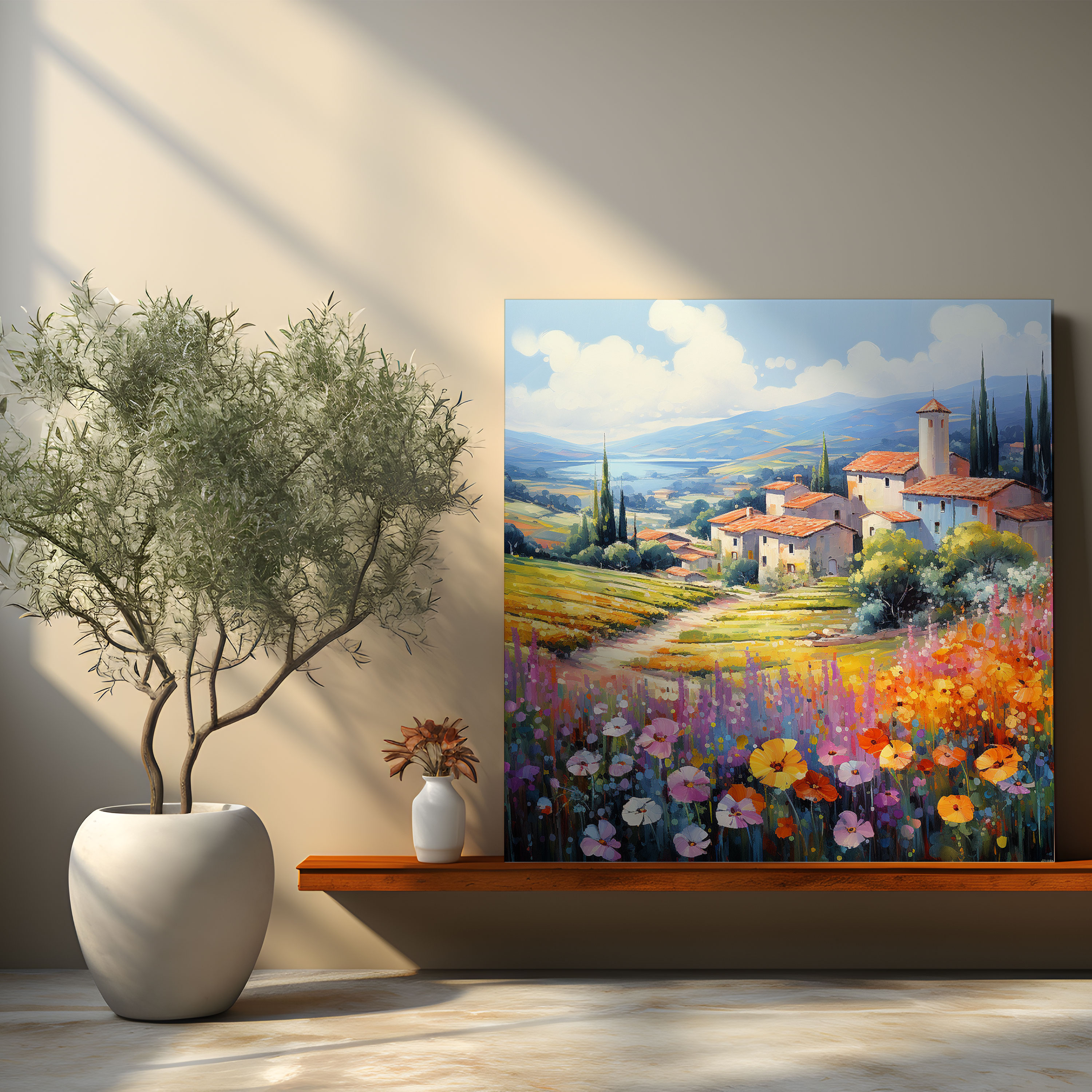 Serene Village Hills - Canvas Print - Village, Impressionist Style, Rolling Hills, Wall Decoration
