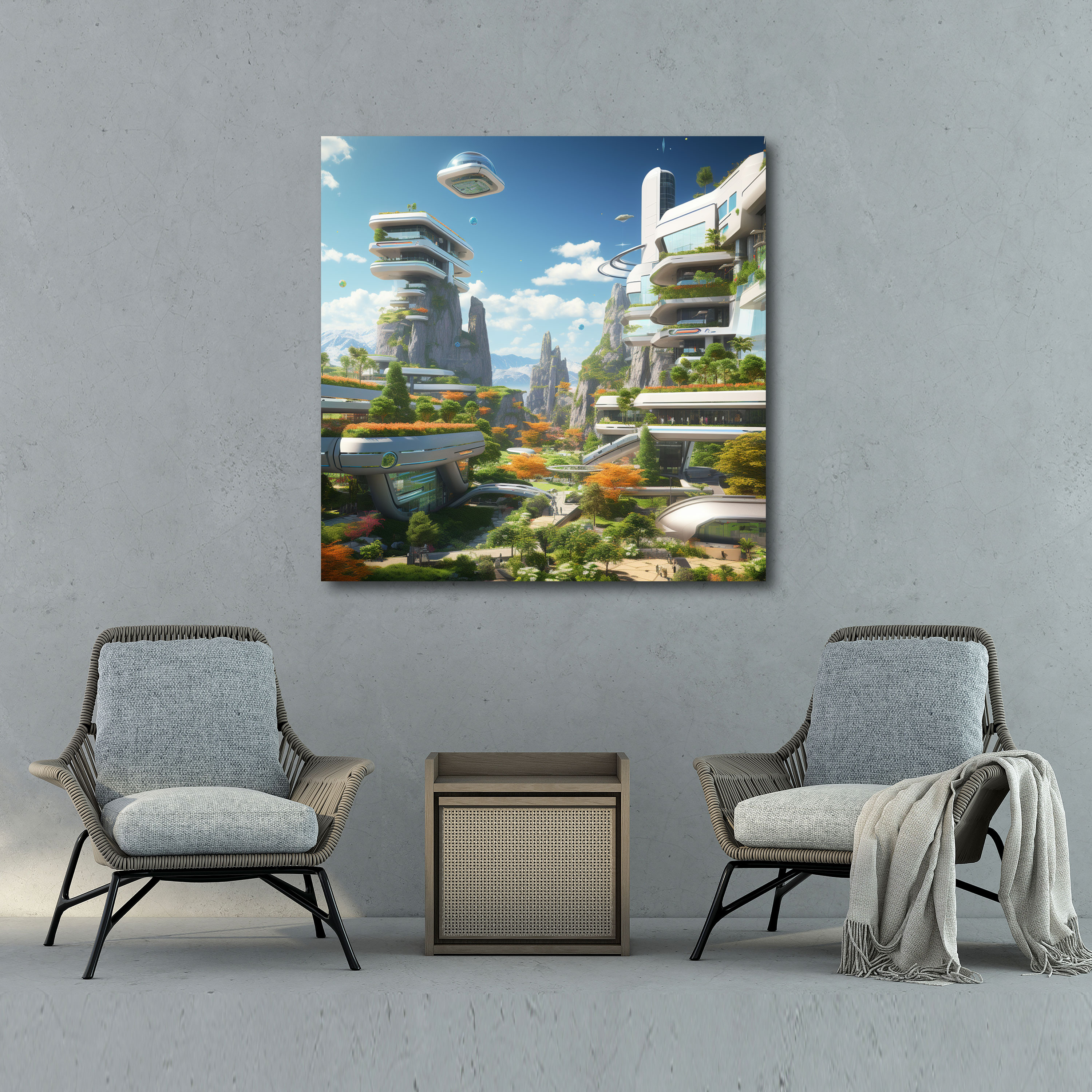 Gelecek Vadeli Köy - Kanvas Tablo - Köy Çağdaş Dijital Sanat