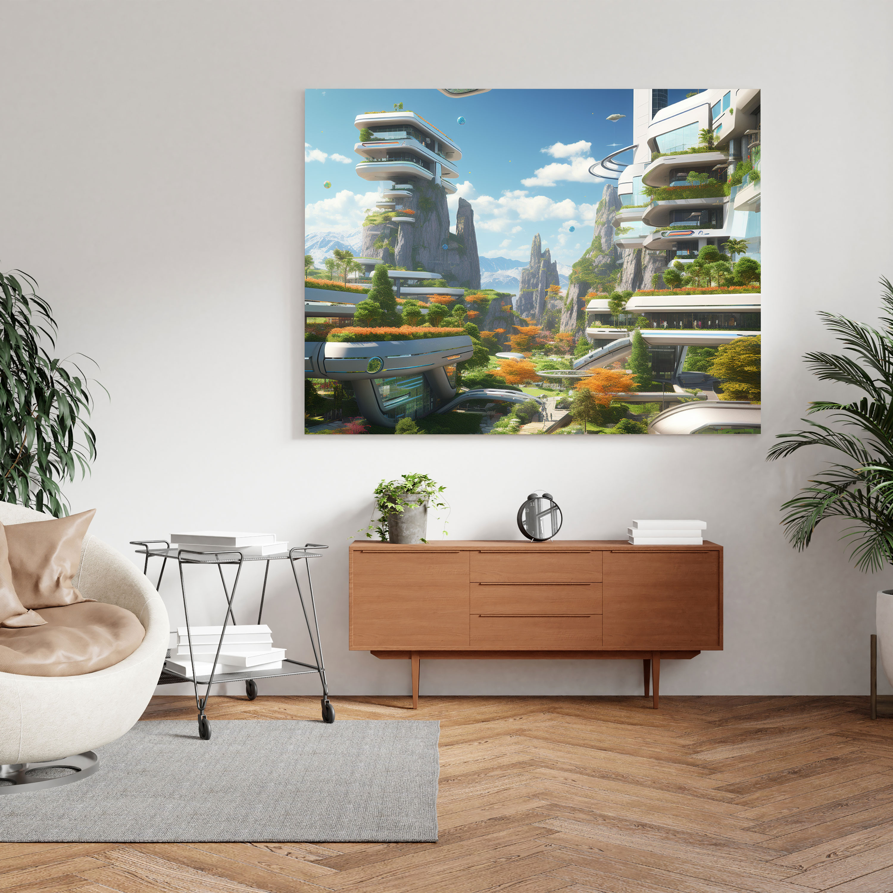 Gelecek Vadeli Köy - Kanvas Tablo - Köy Çağdaş Dijital Sanat