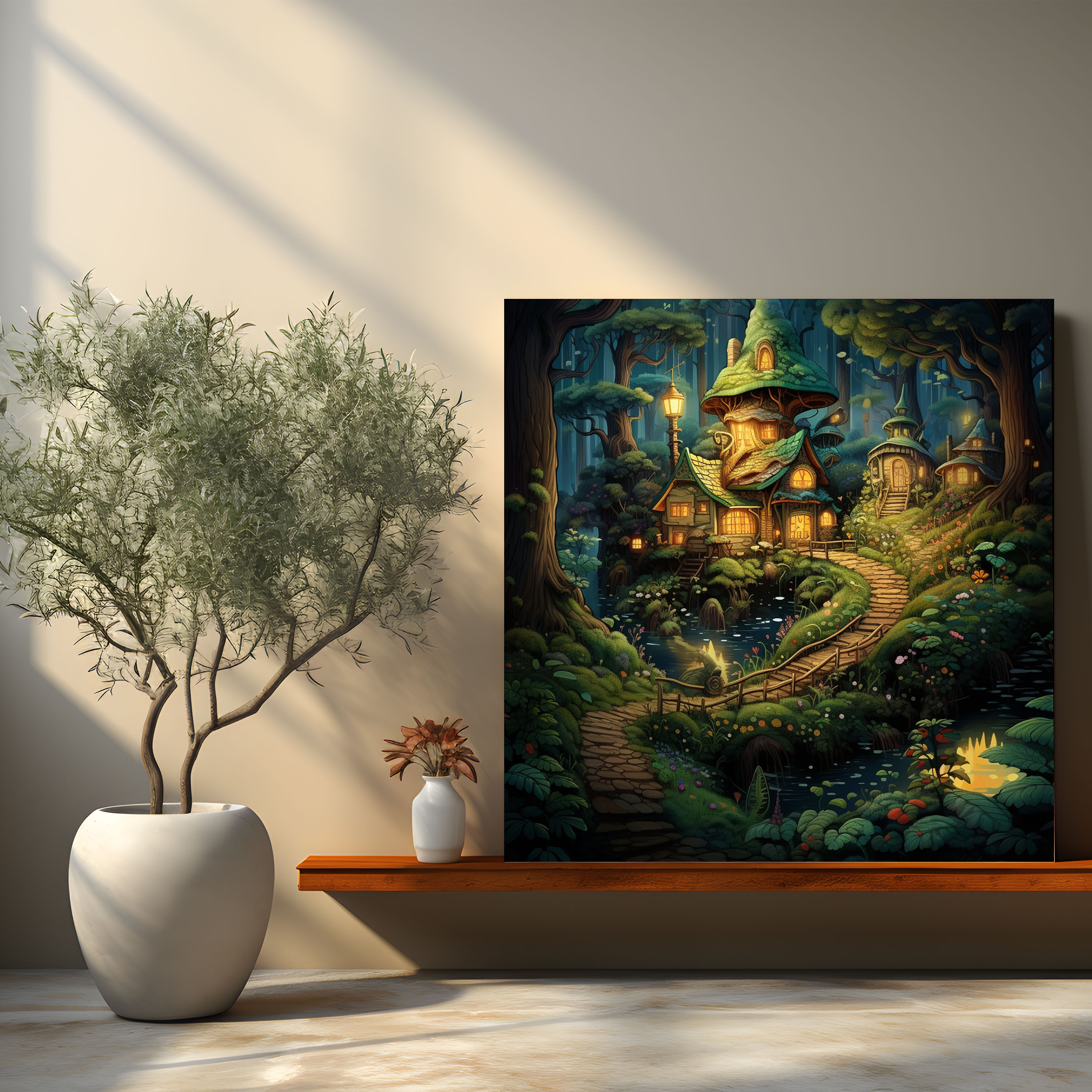 Enchanted Forest Village - Canvas Print - Village, Village, Wall Art, Home Decoration
