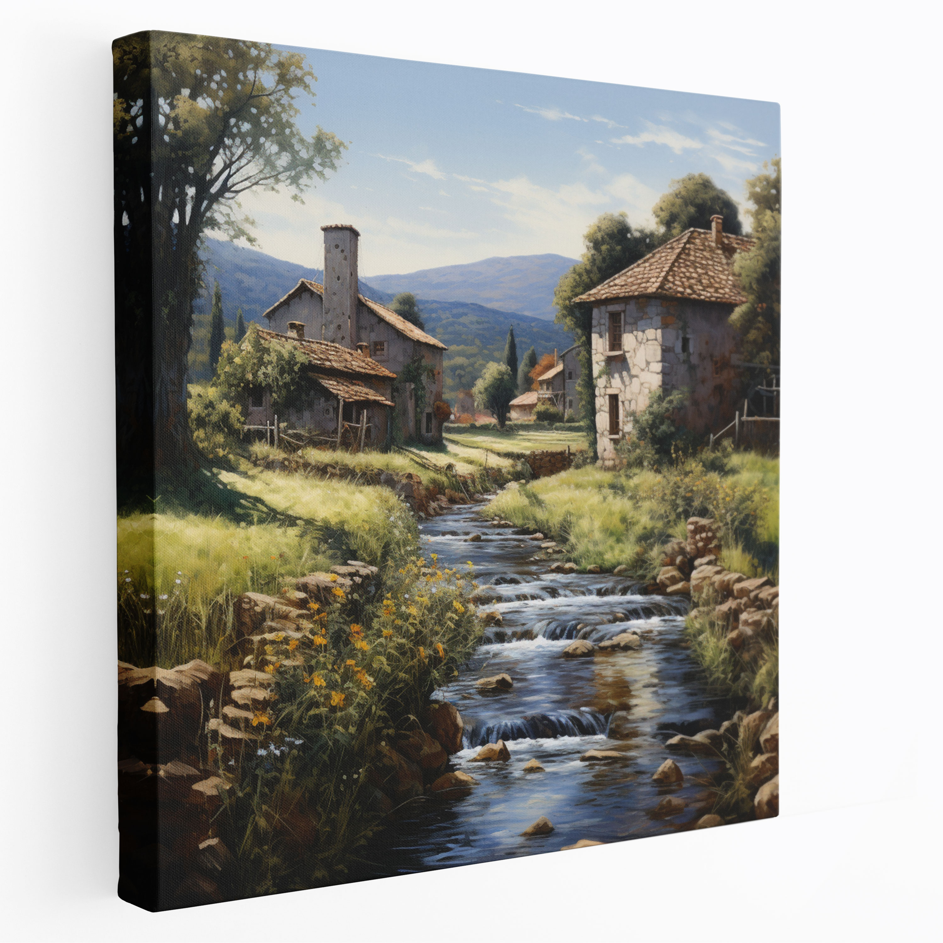 Old Stone Village Oil Painting Canvas Print - Village, Oil Painting, Village, Old Stone Houses