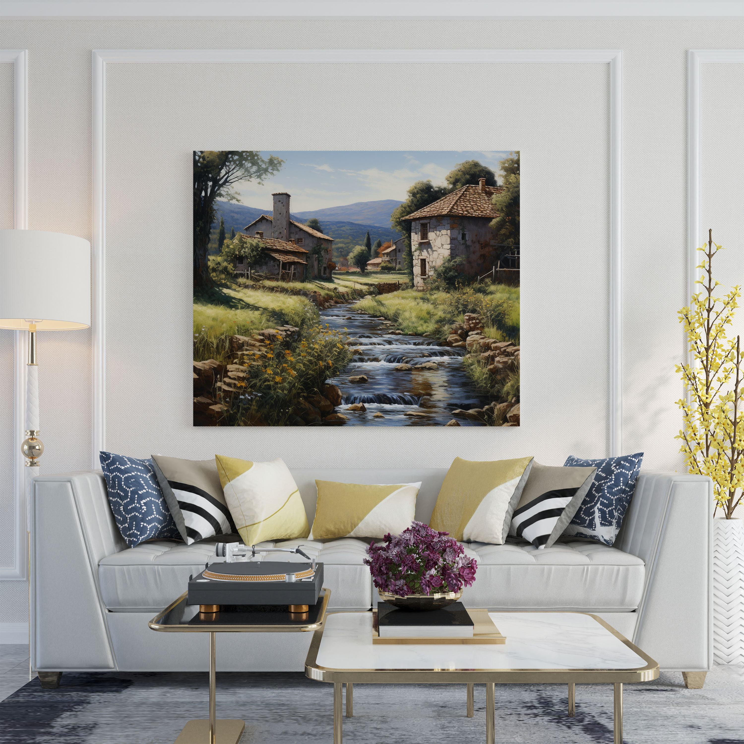 Old Stone Village Oil Painting Canvas Print - Village, Oil Painting, Village, Old Stone Houses