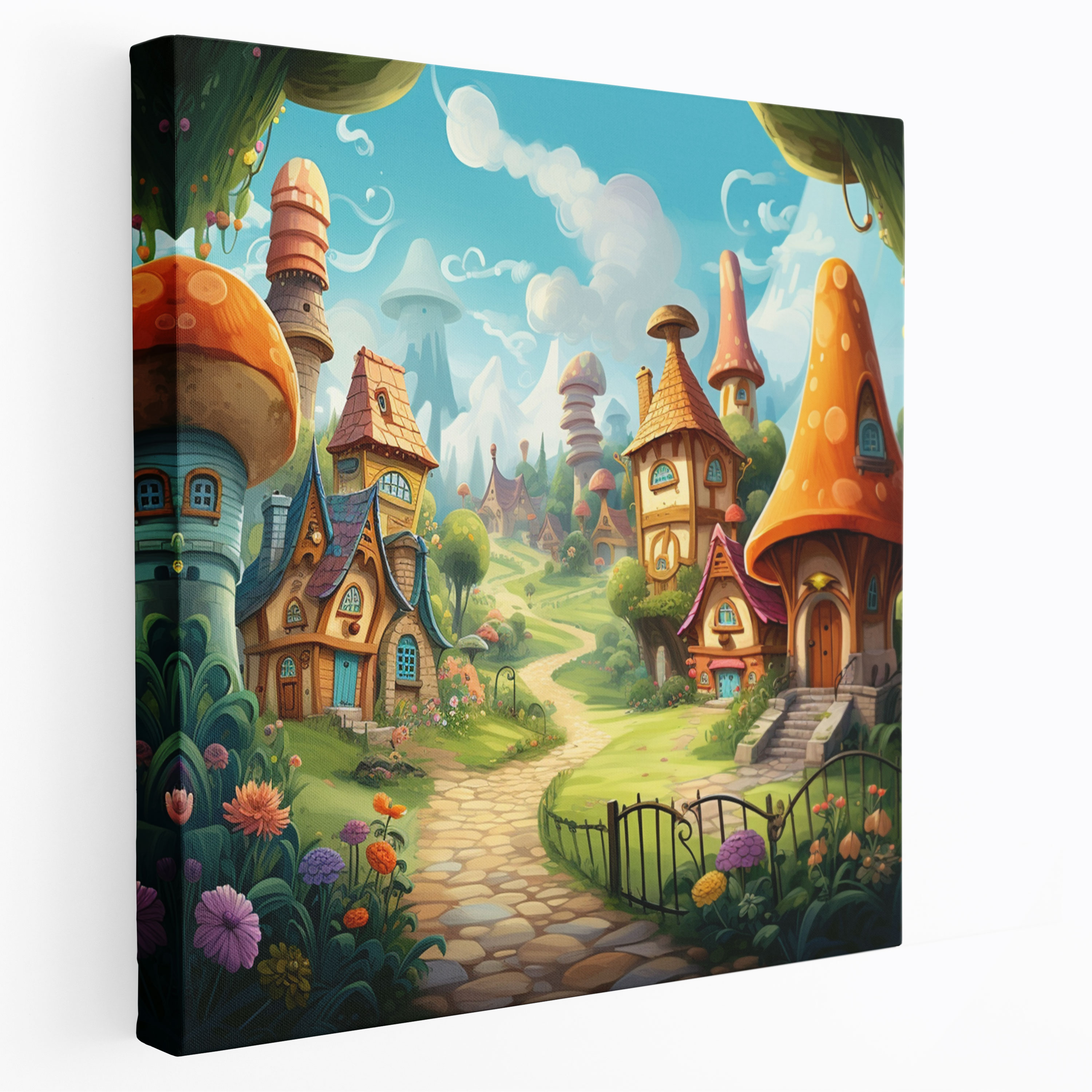 Enchanted Village Whimsical Illustration Canvas Print - Village, Enchanted, Canvas Print, Home Decoration
