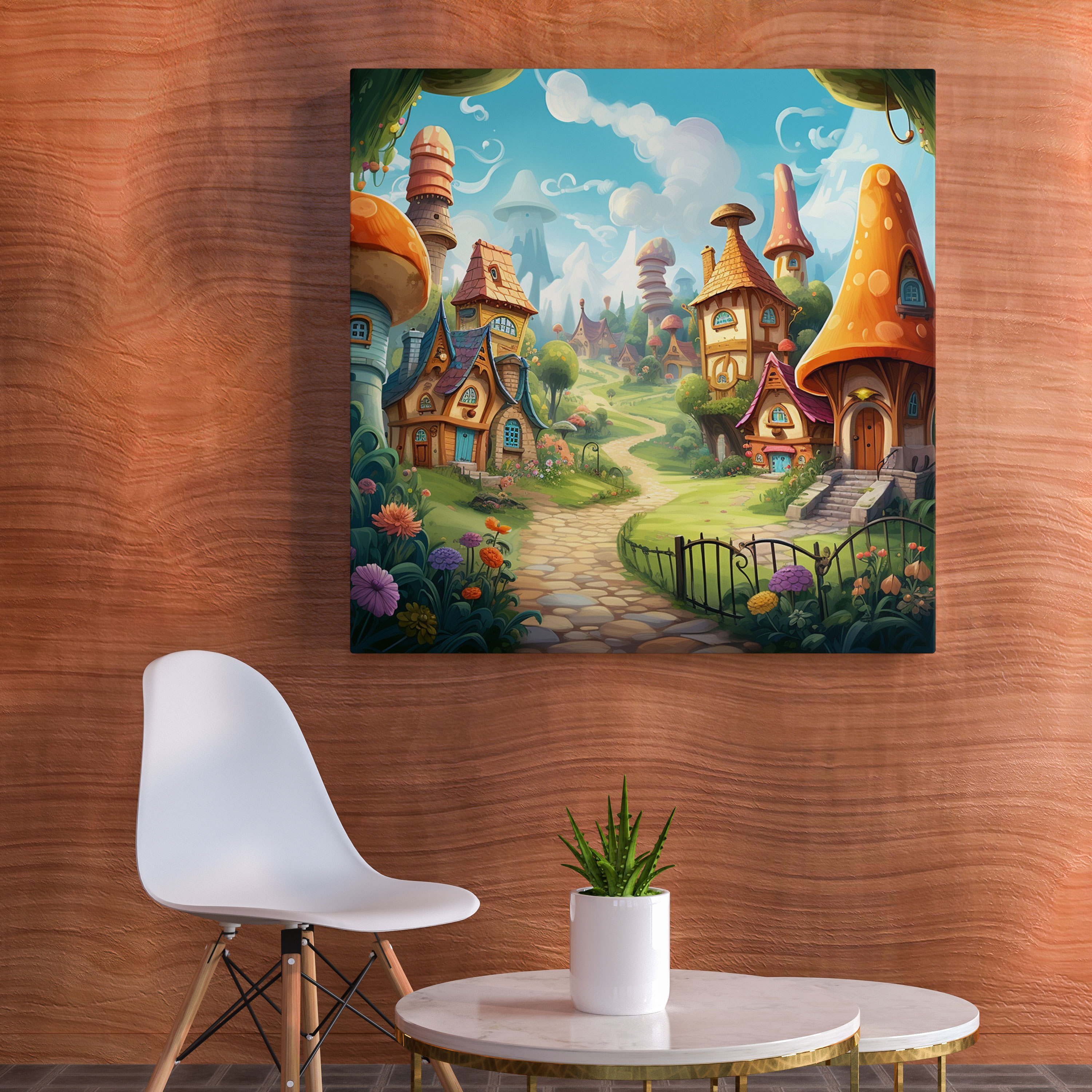 Enchanted Village Whimsical Illustration Canvas Print - Village, Enchanted, Canvas Print, Home Decoration