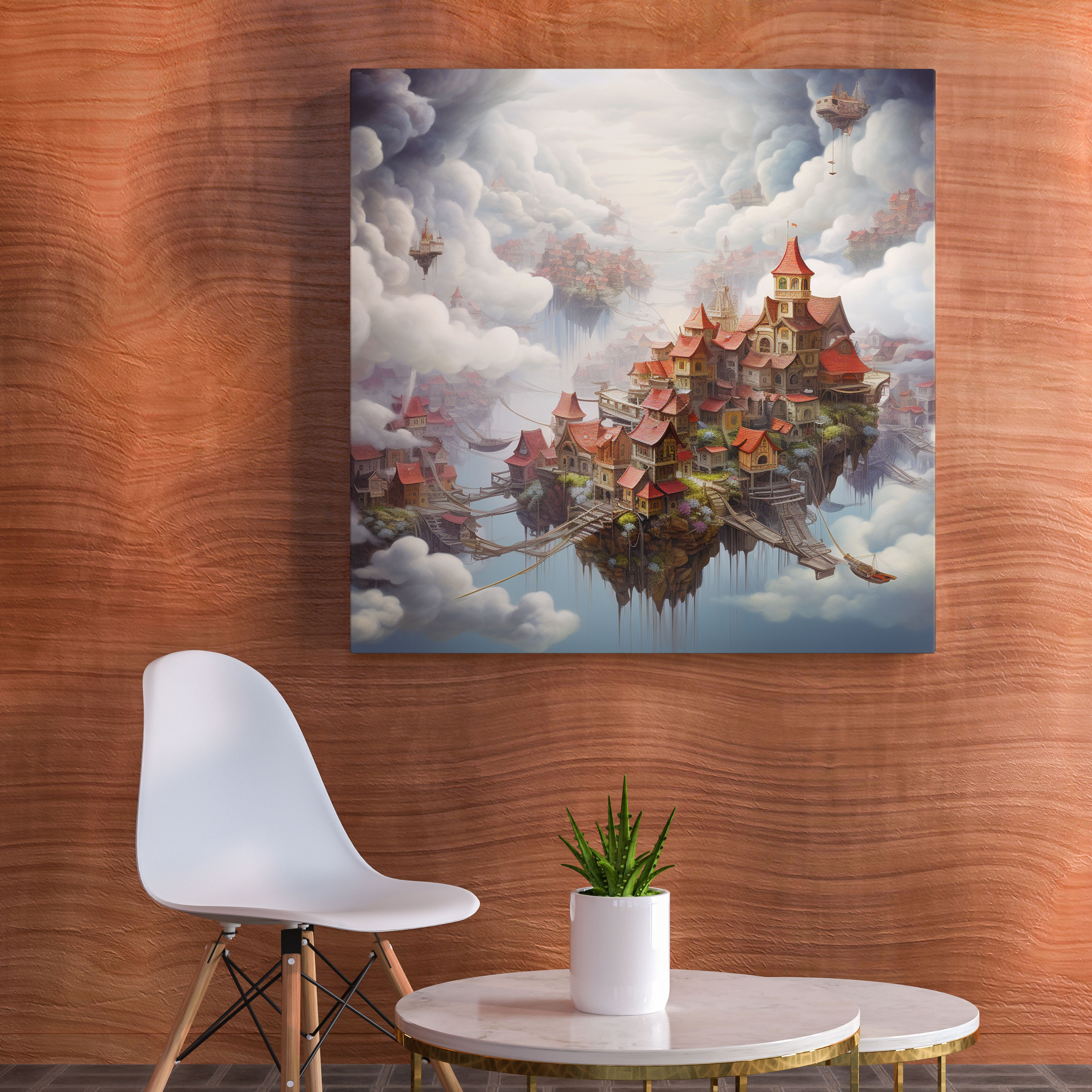 Cloud Village Surreal Mixed Media Canvas Print - Village, Canvas Wall Art, Home Decoration, Wall Decoration