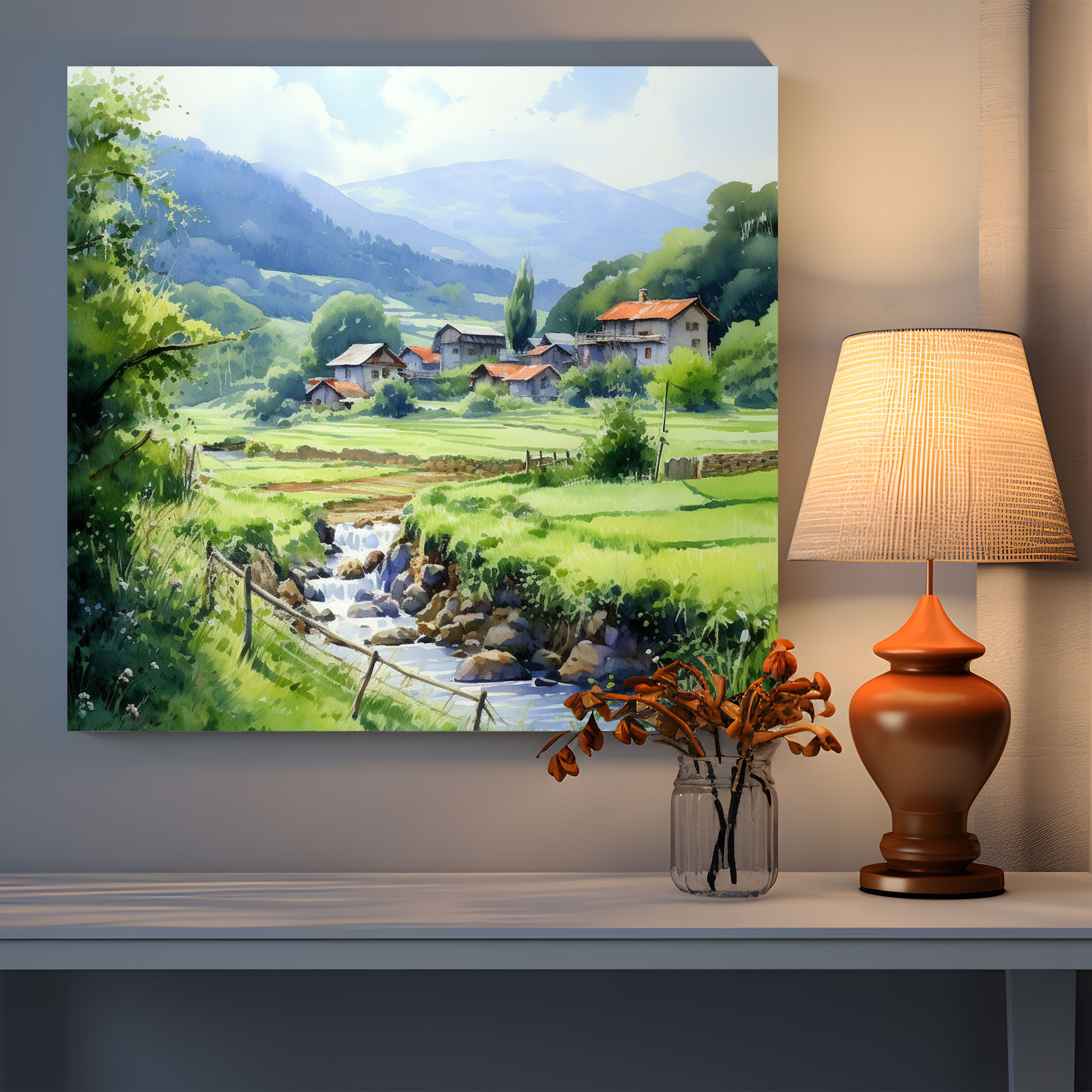 Village Watercolor Canvas Print - Village, Canvas, Watercolor Painting, Wall Art
