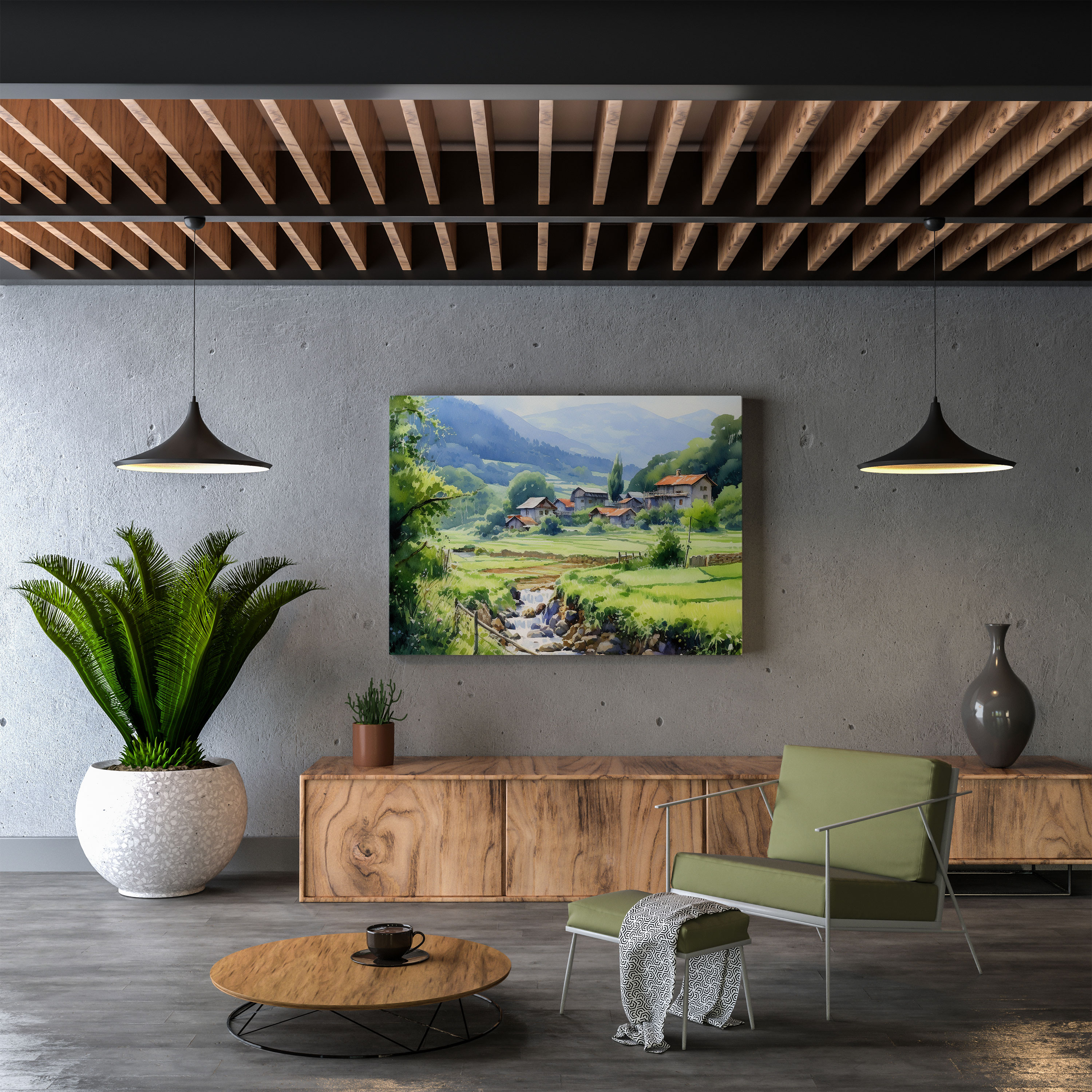 Village Watercolor Canvas Print - Village, Canvas, Watercolor Painting, Wall Art