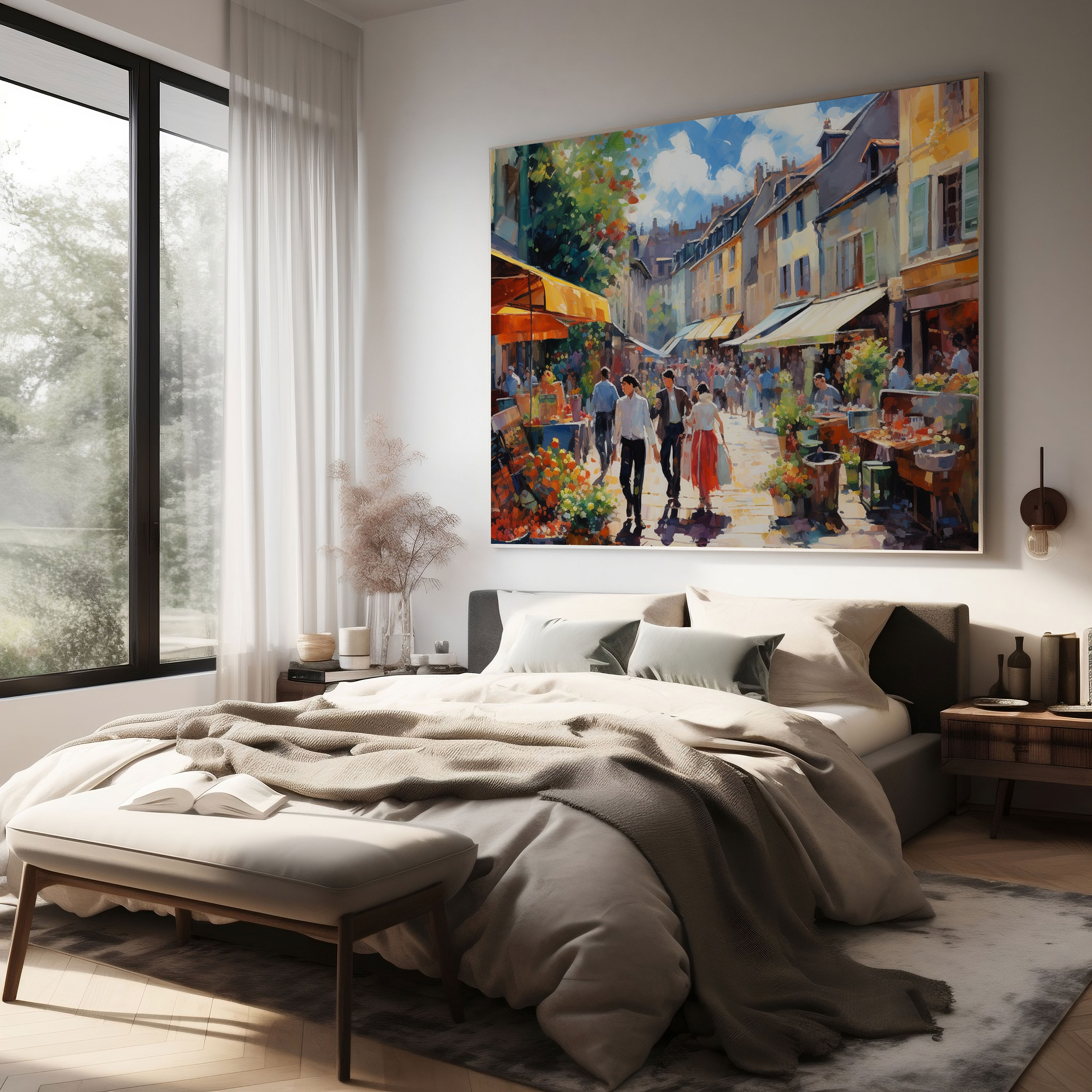 Village Market Oil Painting Canvas Print - Village, Impressionist, Wall Decoration, Oil Painting