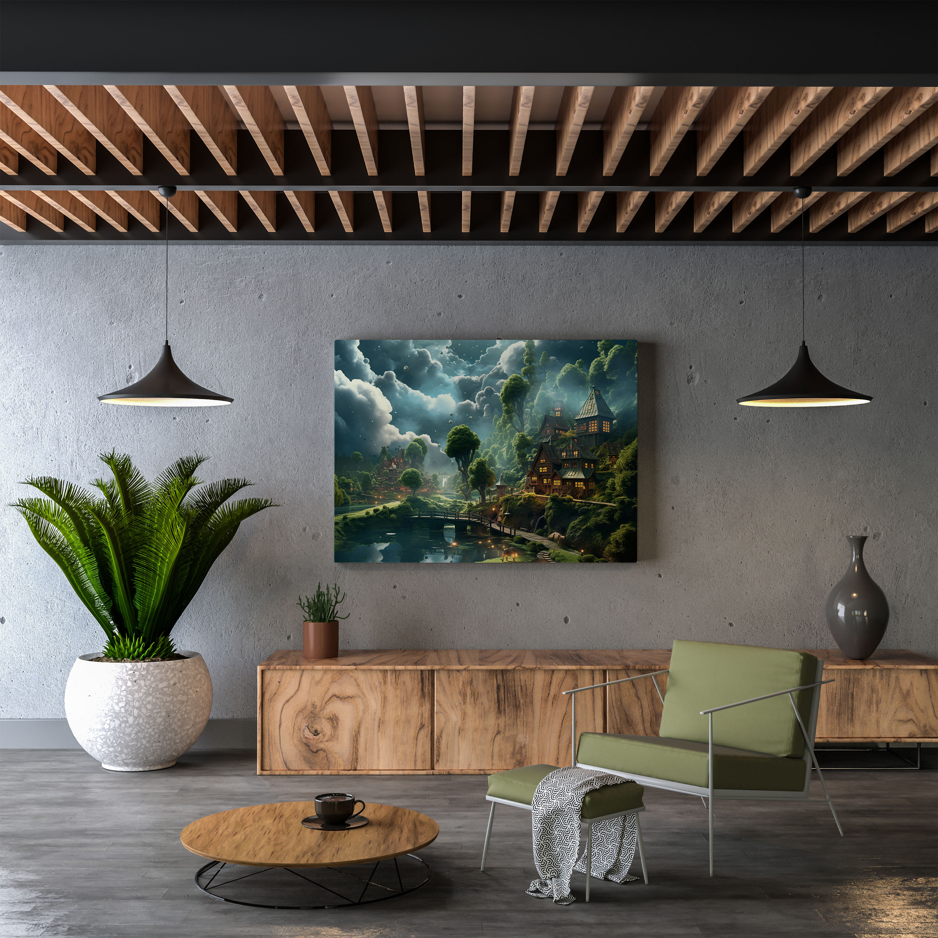 Dreamlike Village Surreal Canvas Print - Village, Dreamlike, Home Decoration, Canvas Print