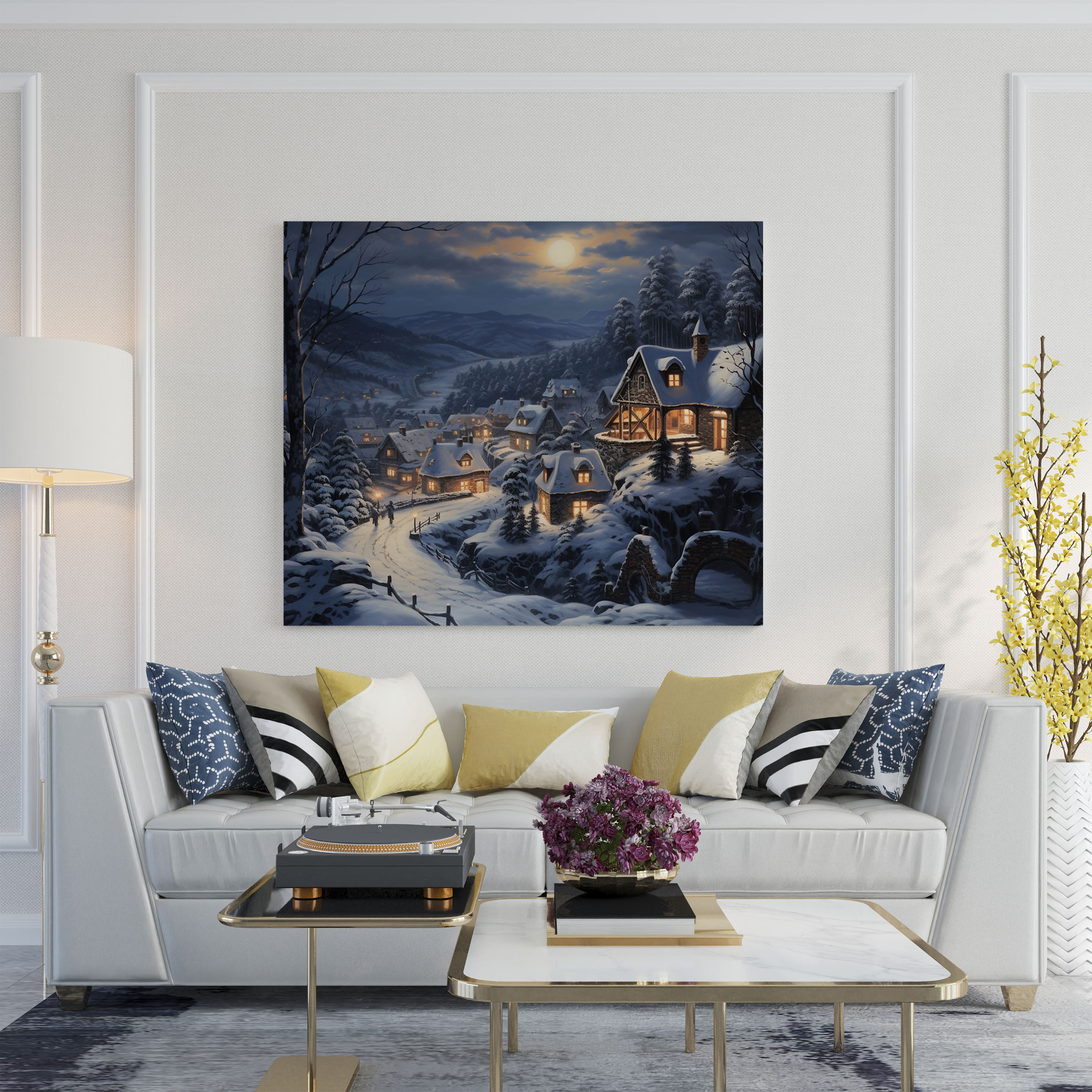 Winter Village Oil Painting Canvas Print - Village, Village, Canvas, Winter Village