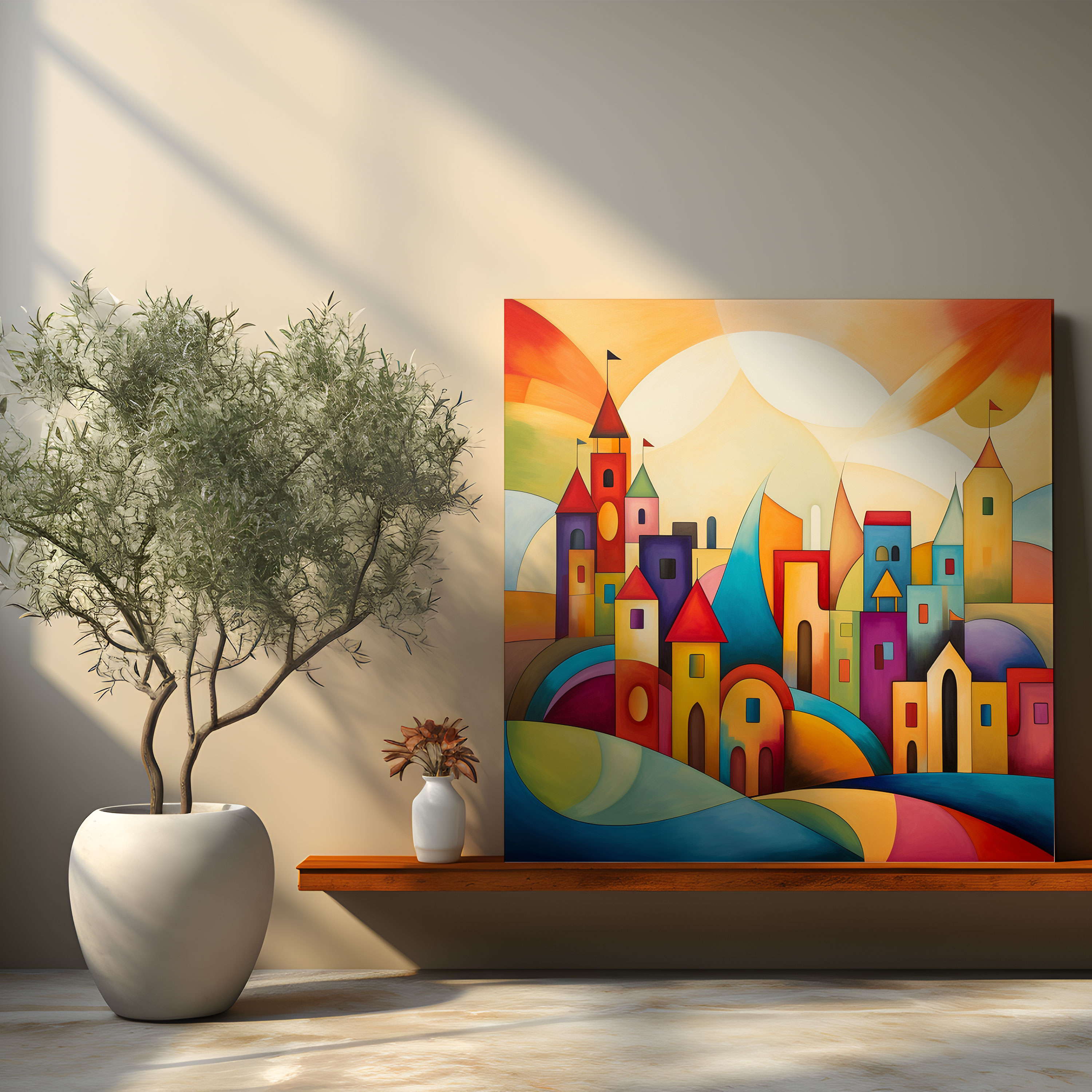Abstract Village Skyline Canvas Print - Village, Village, Geometric Shapes, Wall Decoration