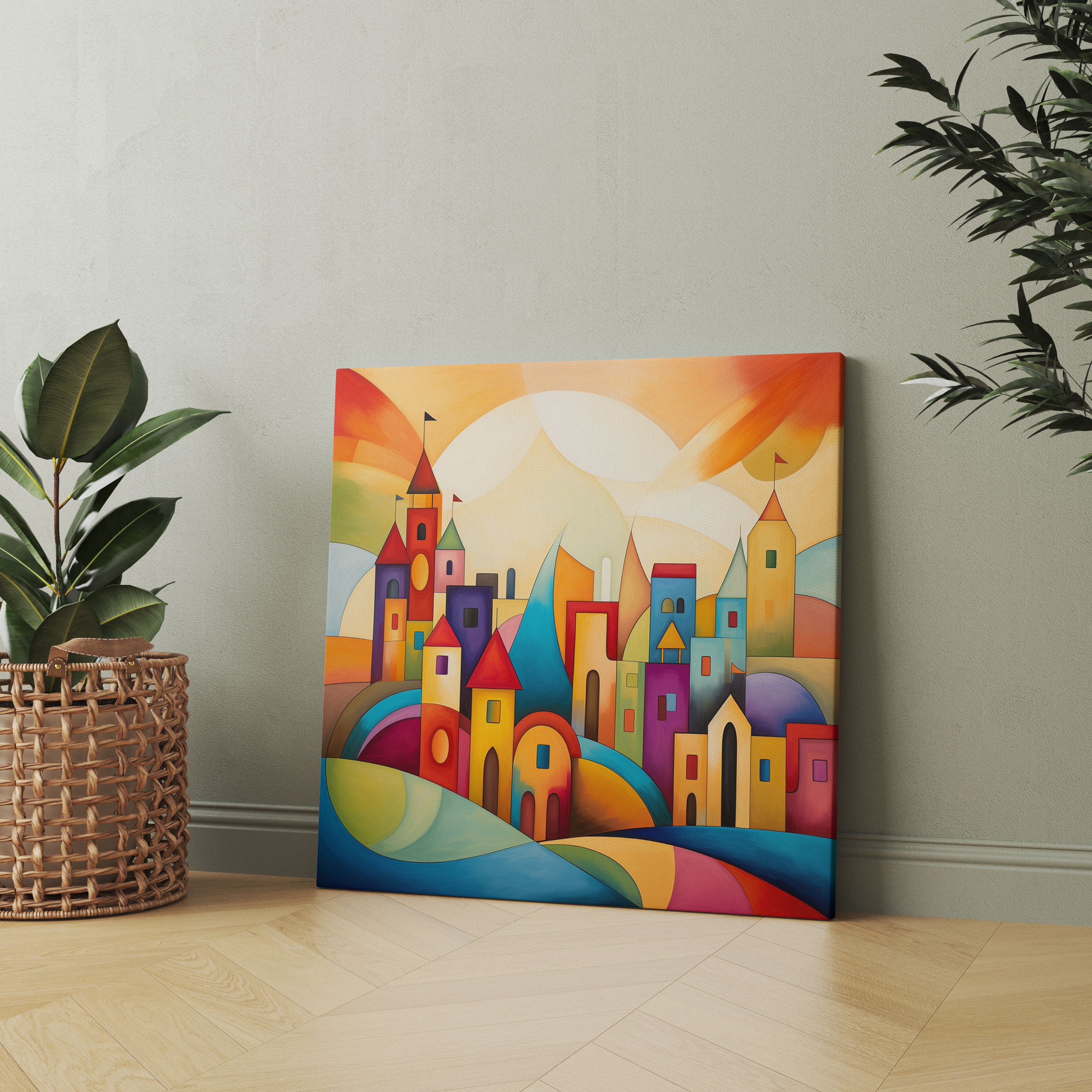Abstract Village Skyline Canvas Print - Village, Village, Geometric Shapes, Wall Decoration