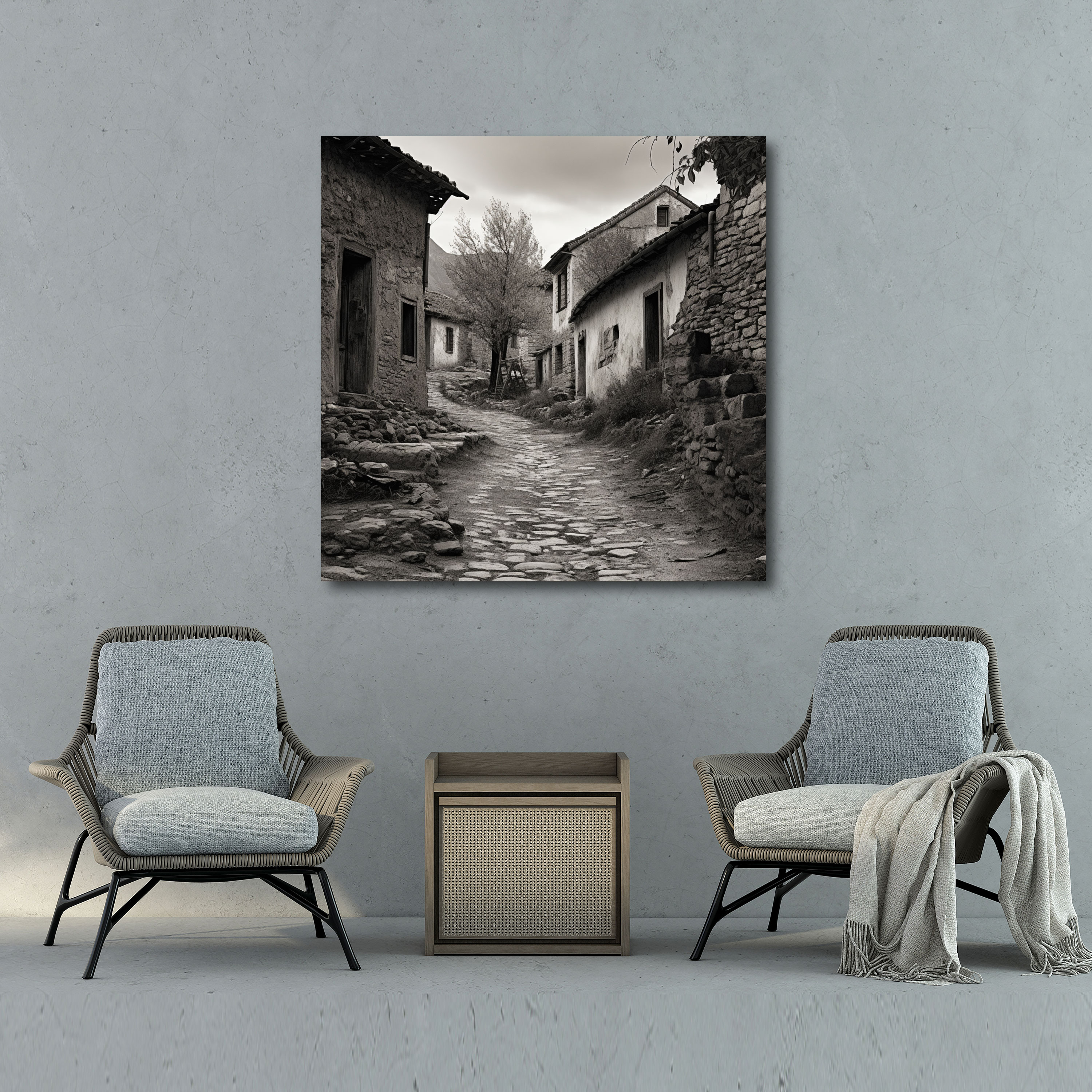 Vintage Village Street Canvas Print - Village, Wall Decoration, Old Village Street, Wall Art