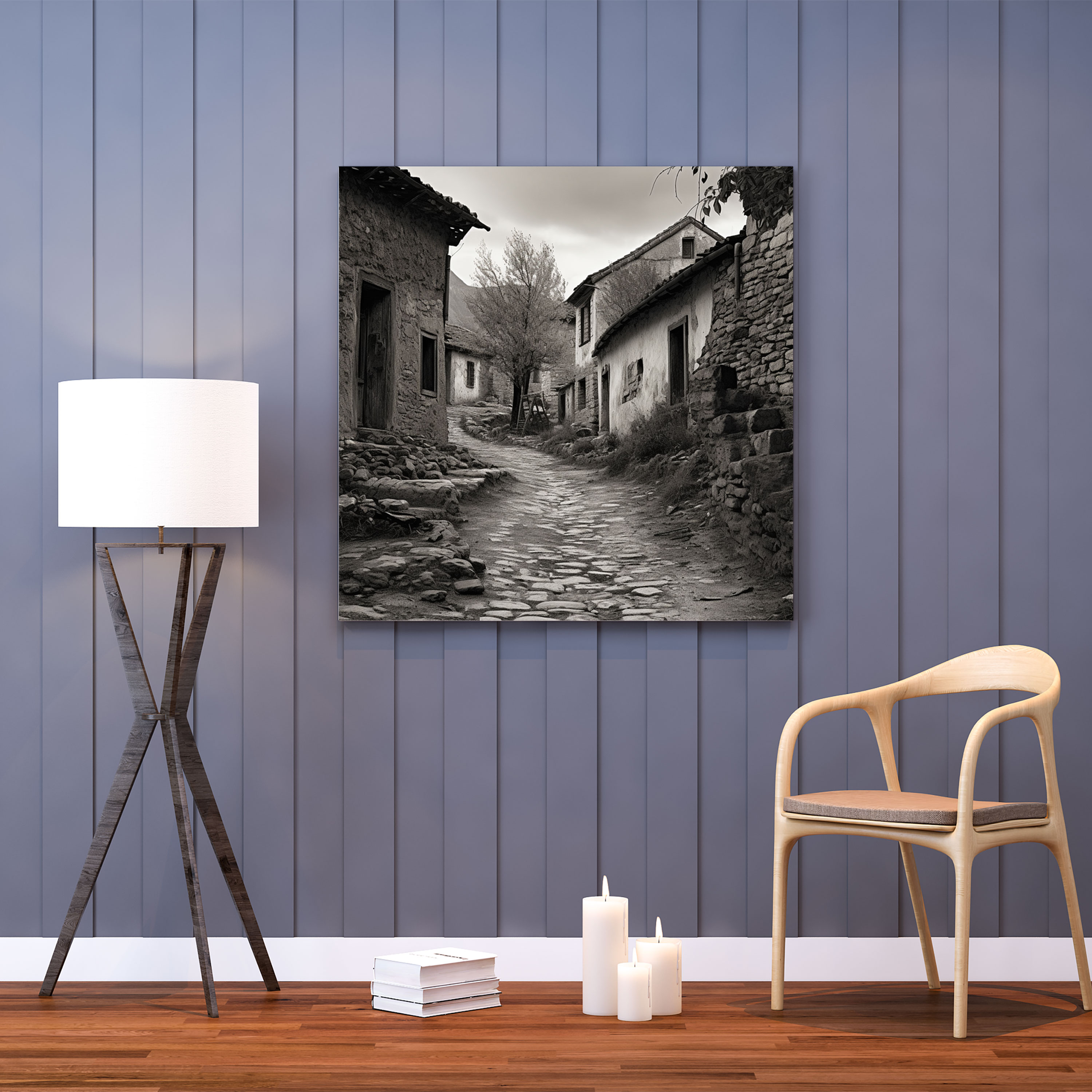 Vintage Village Street Canvas Print - Village, Wall Decoration, Old Village Street, Wall Art