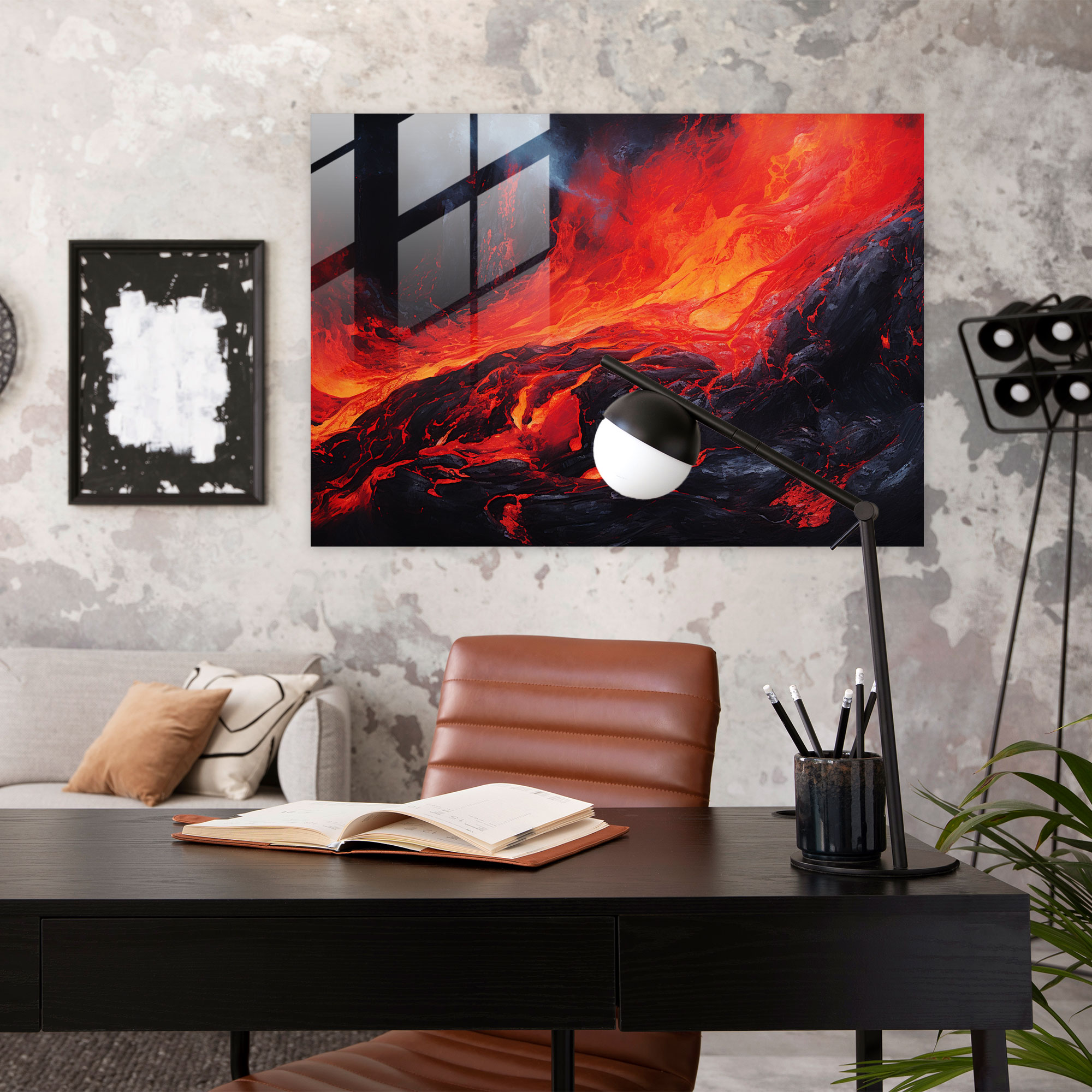 Volcano Glass Print - Volcano, Wall Decoration, Abstract, Swirling Lava