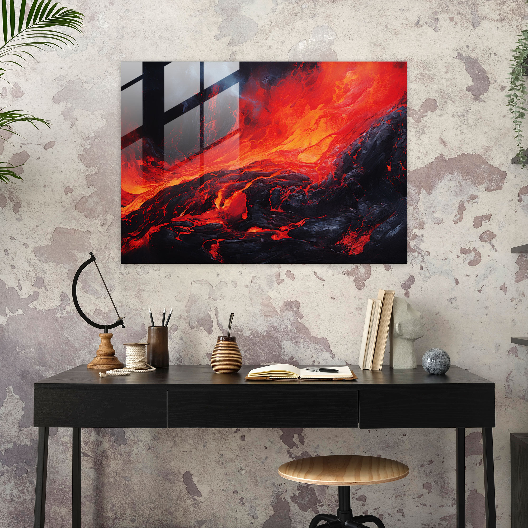Volcano Glass Print - Volcano, Wall Decoration, Abstract, Swirling Lava