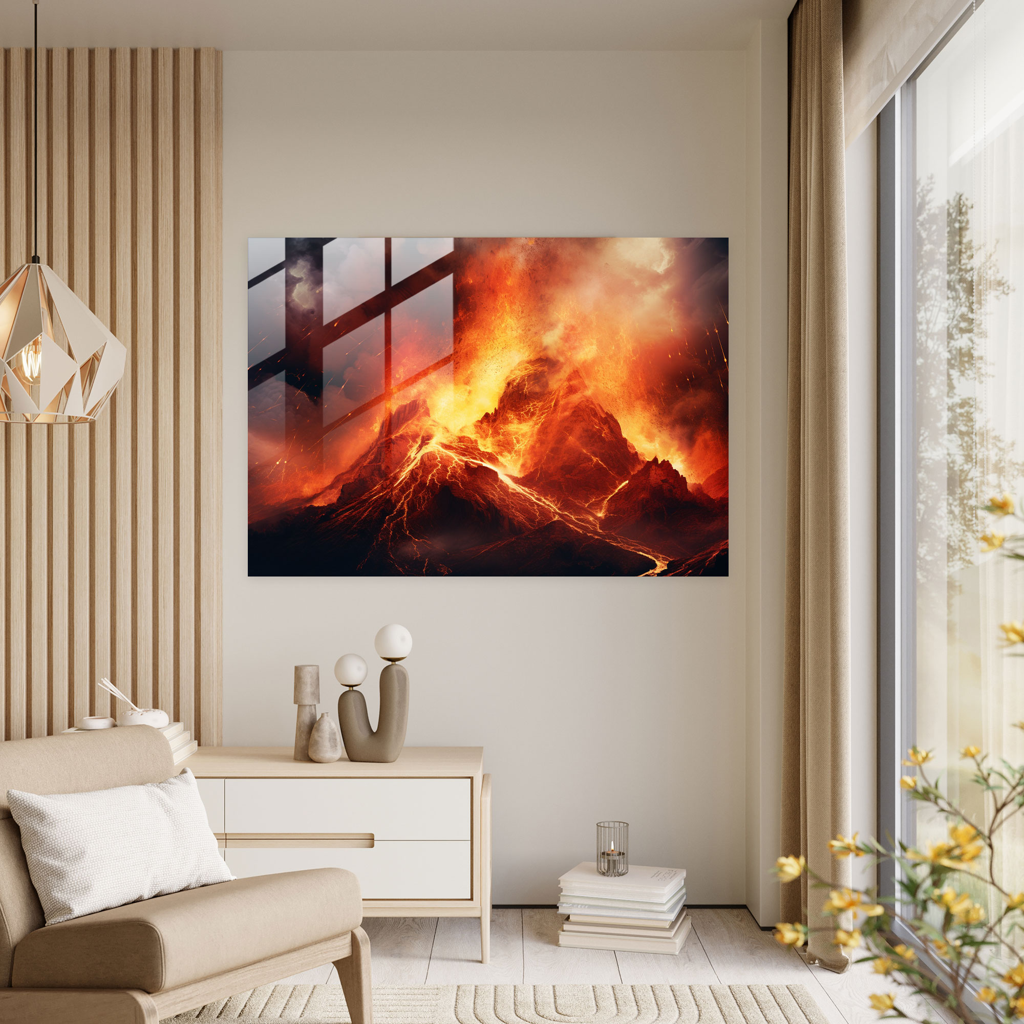 Fiery Volcano Glass Wall Art - Volcano, Contemporary, Glass Art, Intense Heat