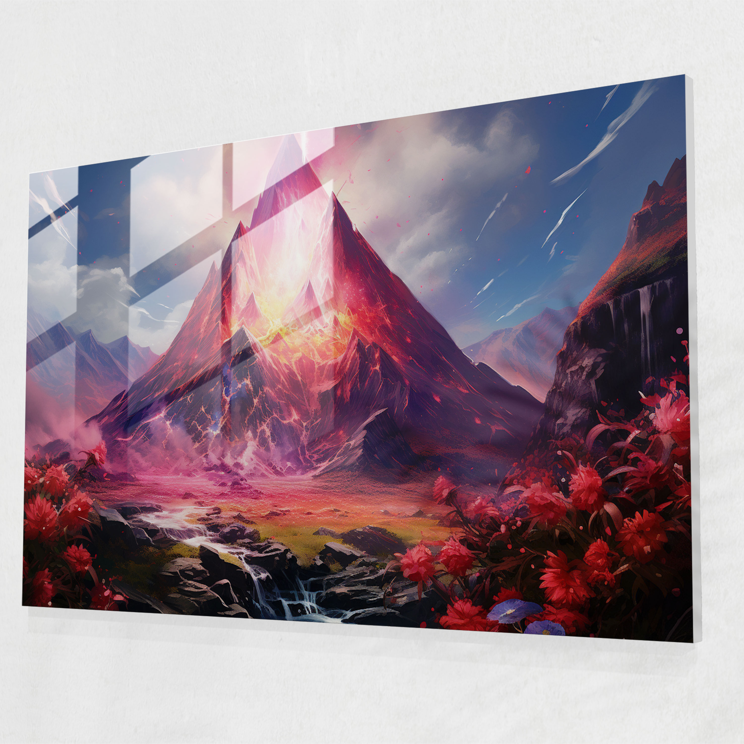 Dreamscape Volcano Glass Print - Volcano, Surreal, Glass Wall Art, Modern Art
