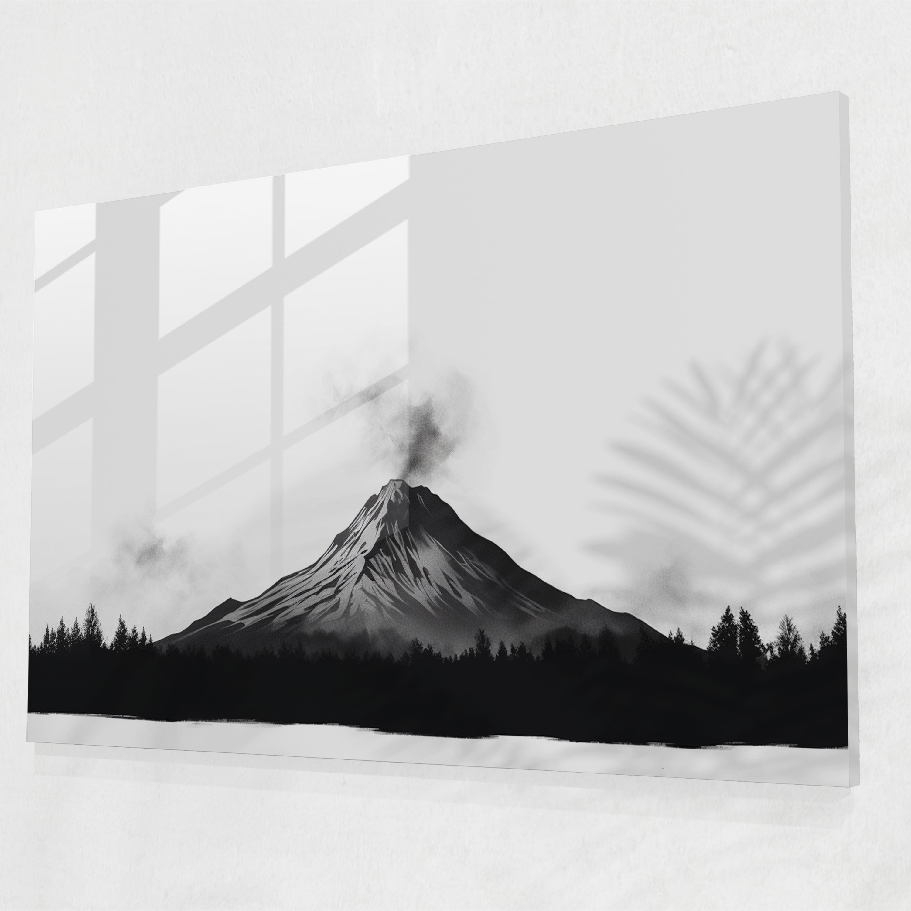 Minimalist Volcano Glass Wall Art - Volcano, Glass Art, Modern Art, Home Decoration