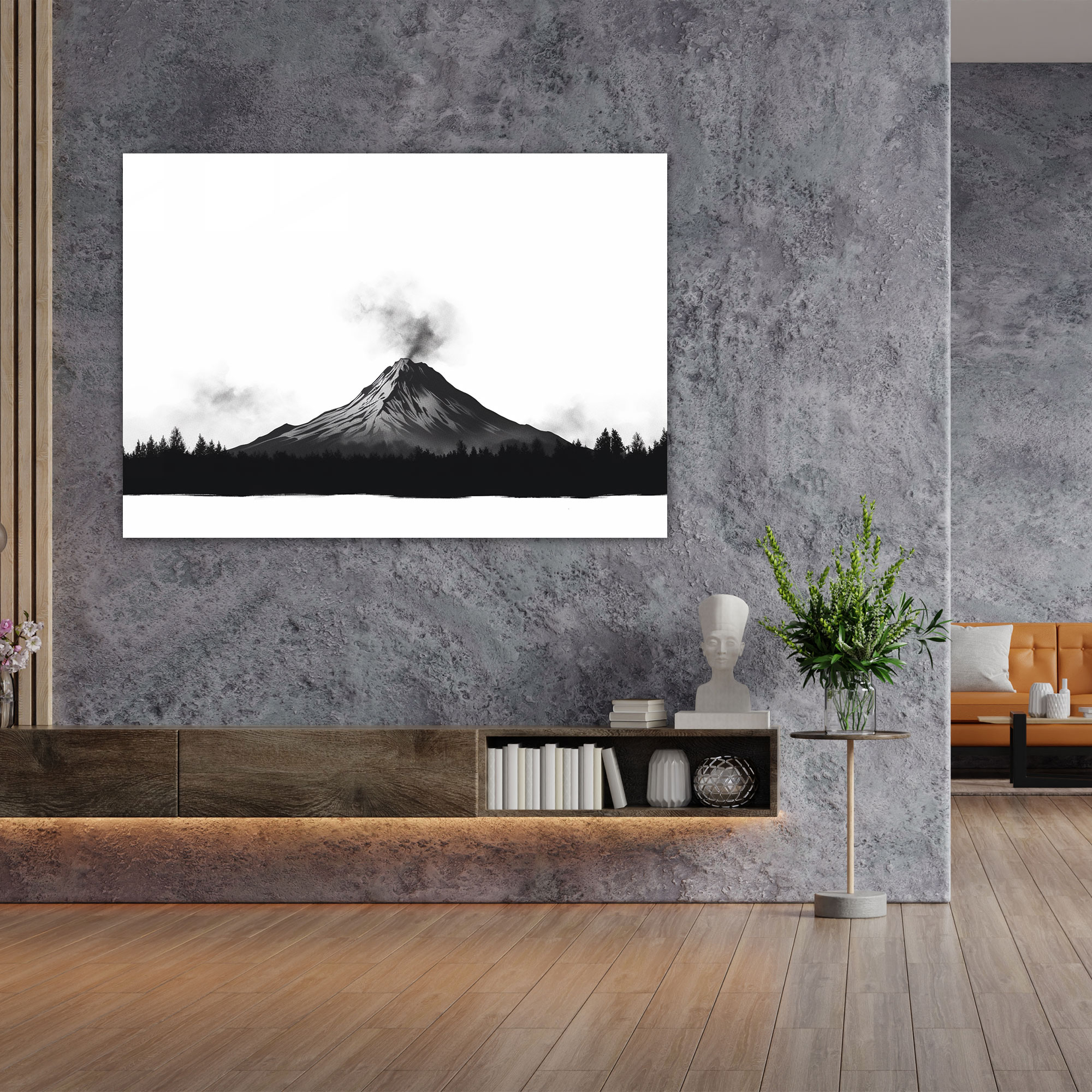 Minimalist Volcano Glass Wall Art - Volcano, Glass Art, Modern Art, Home Decoration