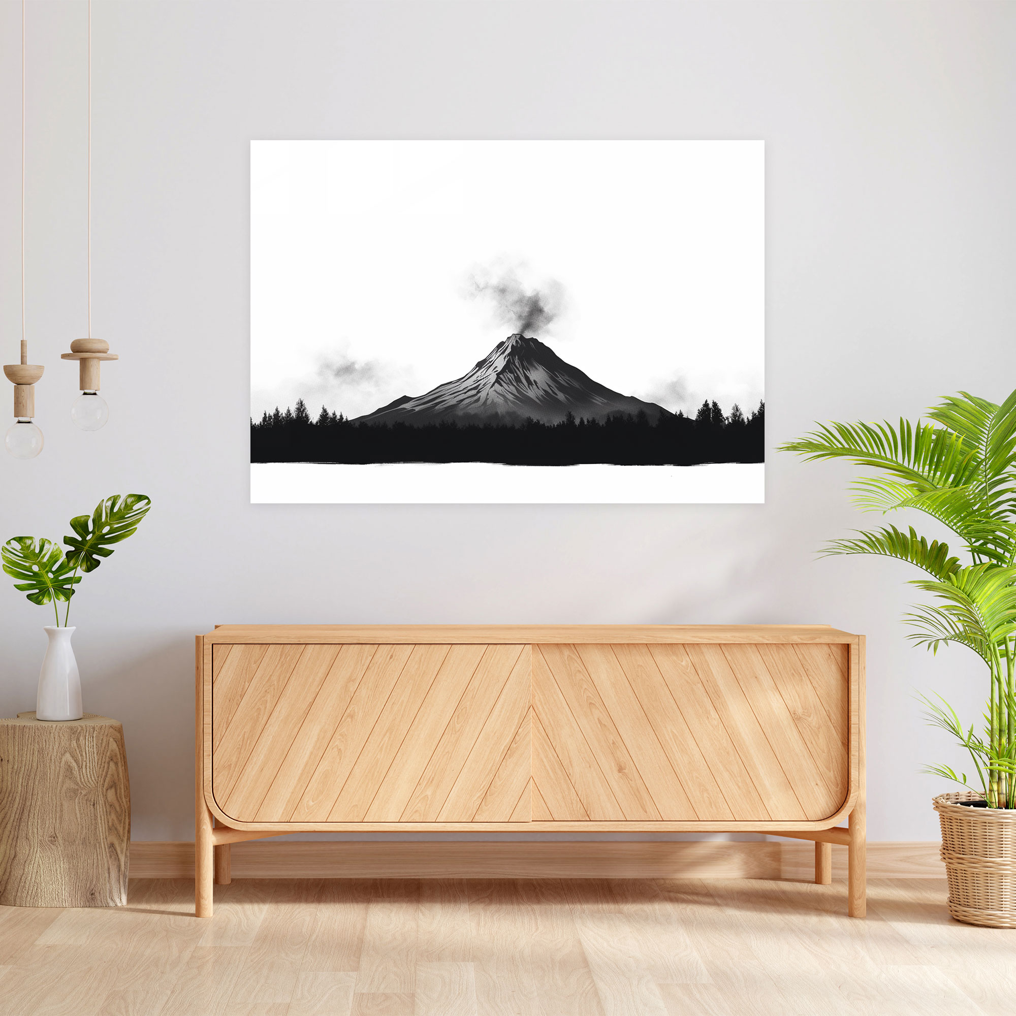 Minimalist Volcano Glass Wall Art - Volcano, Glass Art, Modern Art, Home Decoration