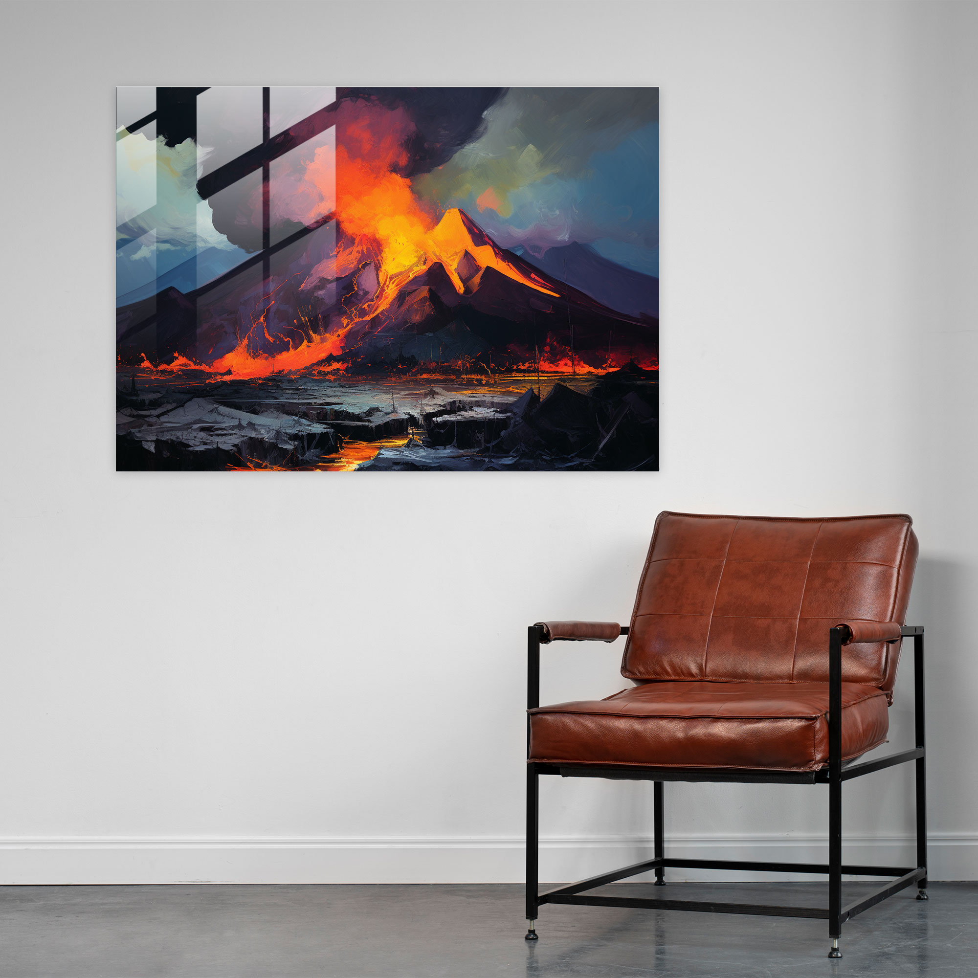 Expressive Volcano Glass Wall Art - Volcano, Bold Brushstrokes, Volcanic Landscape, Glass Art