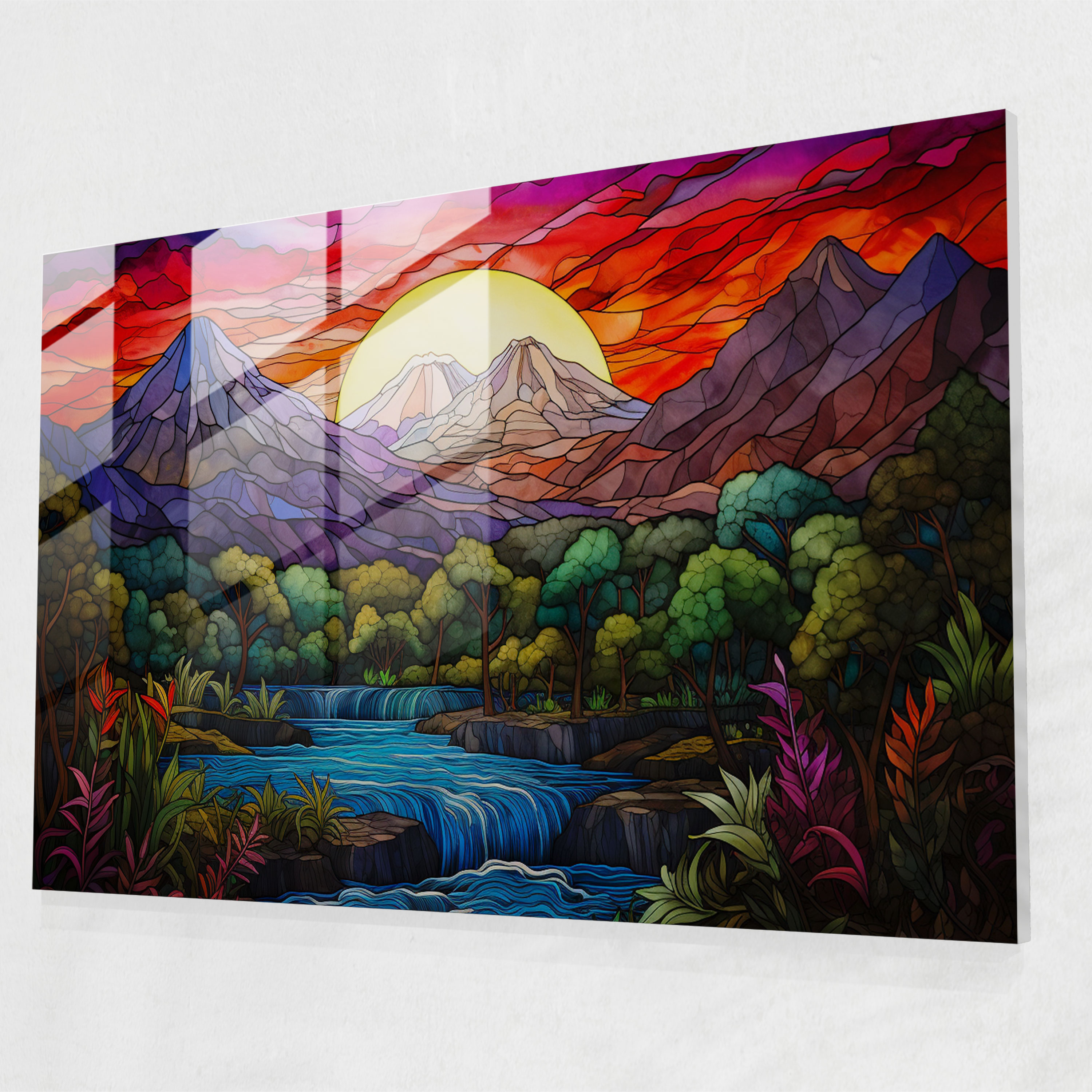 Stained Glass Volcano Wall Decoration - Volcano, Glass Art, Volcano, Stained Glass Artwork