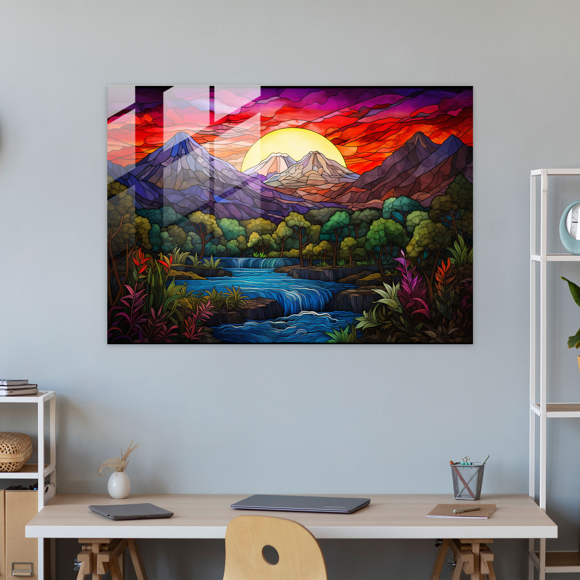 Stained Glass Volcano Wall Decoration - Volcano, Glass Art, Volcano, Stained Glass Artwork