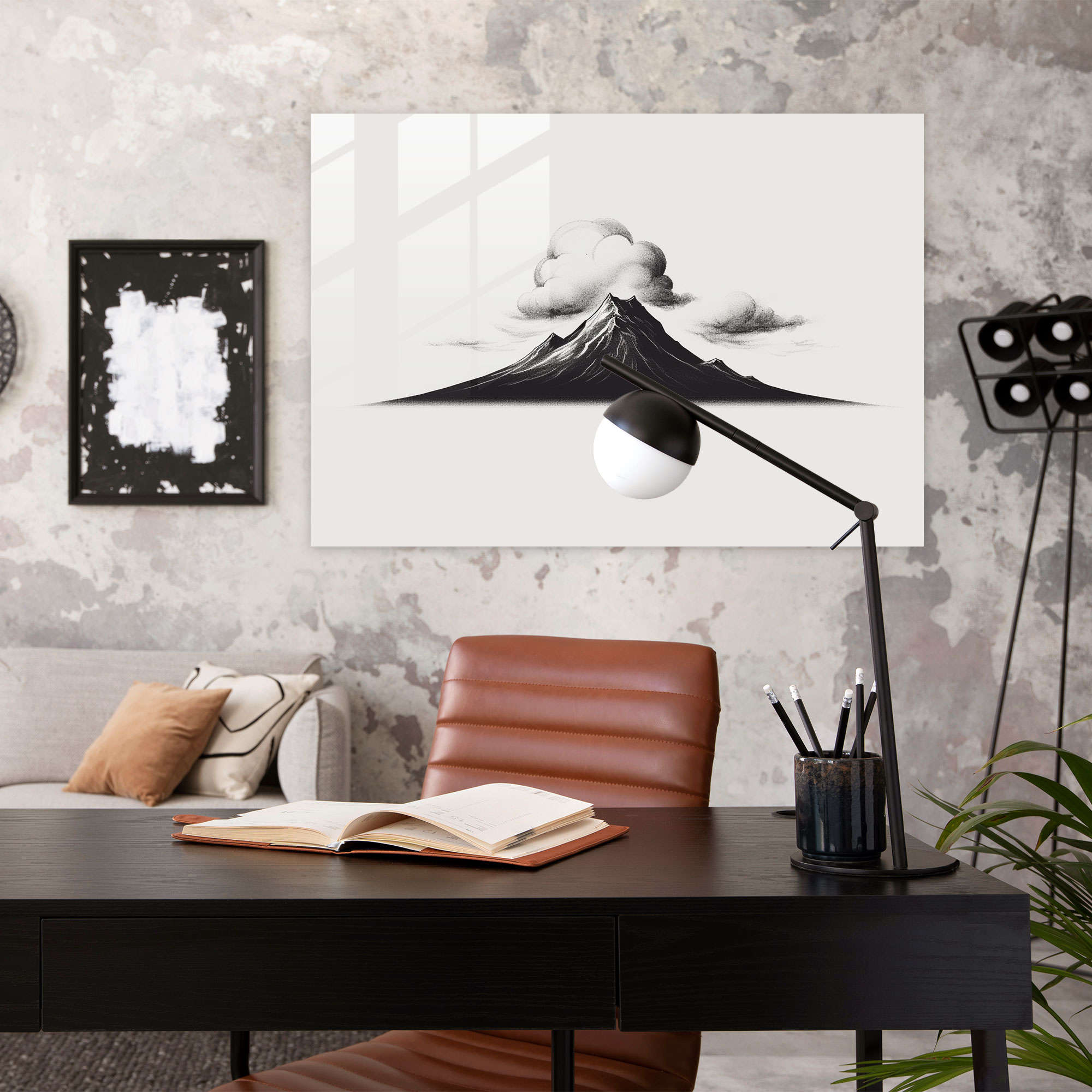 Minimalist Volkan Cam Duvar Sanatı - Modern Tasarım Cam Duvar Sanatı Şık Tasarım