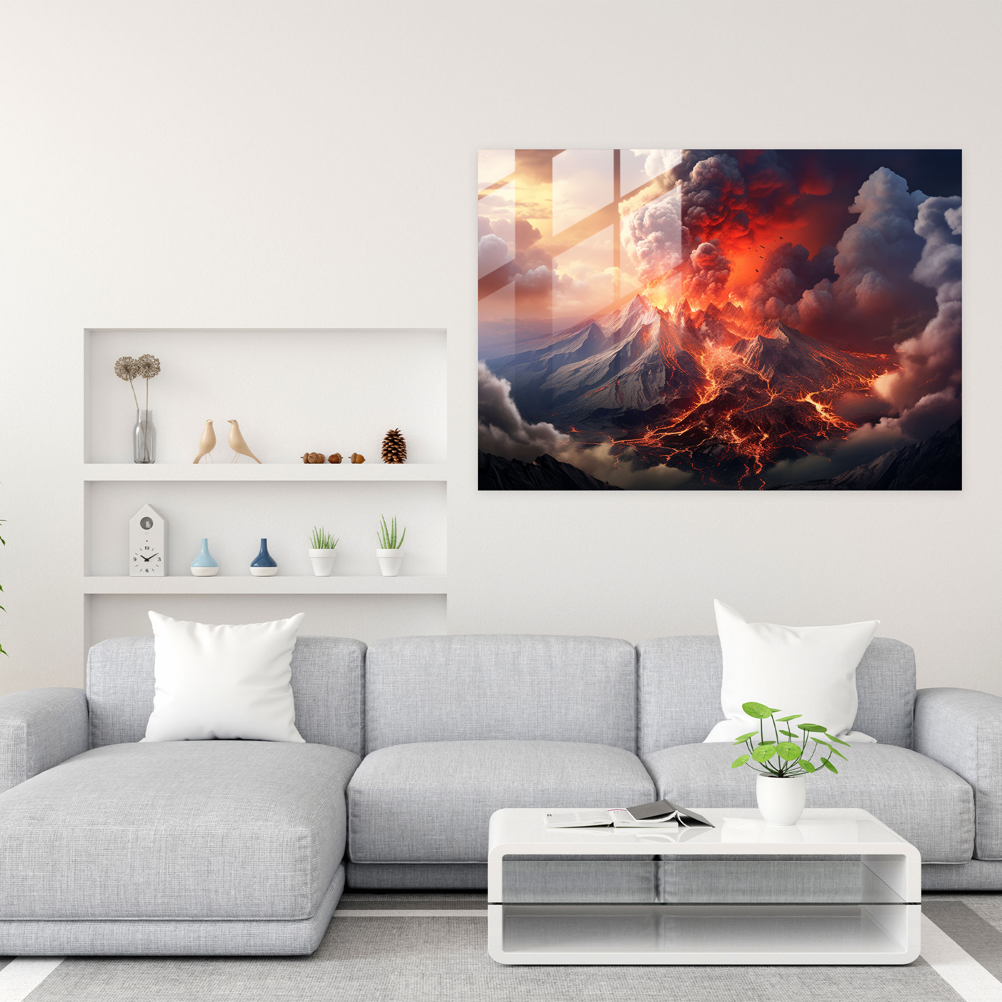 Realistic Volcano Glass Wall Art - Volcano, Volcanic Landscape, Glass Art, Realistic Digital Art