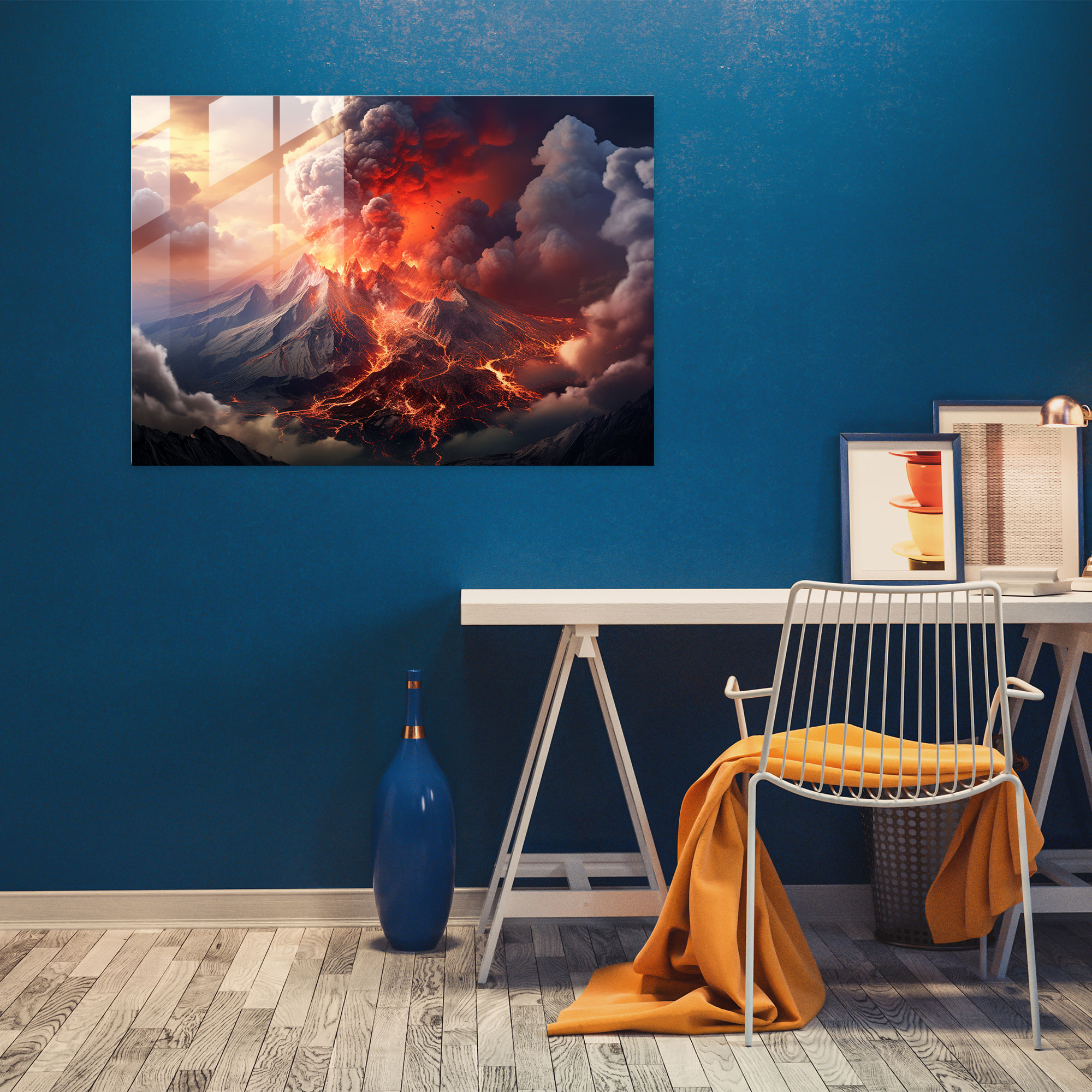 Realistic Volcano Glass Wall Art - Volcano, Volcanic Landscape, Glass Art, Realistic Digital Art