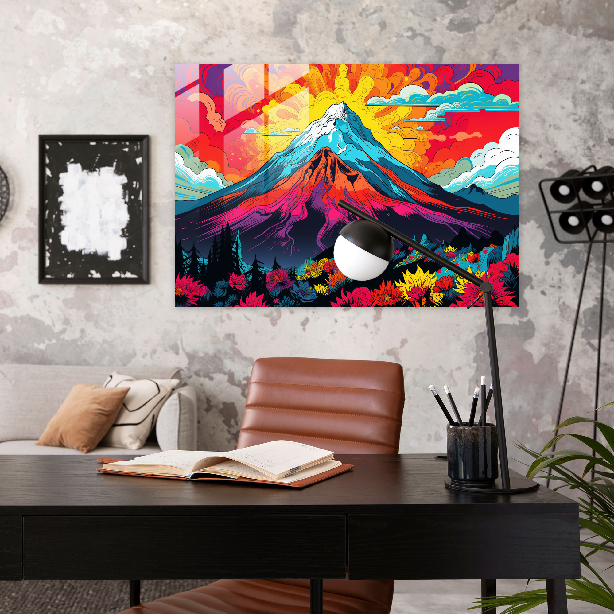 Pop Art Volkan Cam Tablo - Modern Sanat Duvar Dekorasyonu