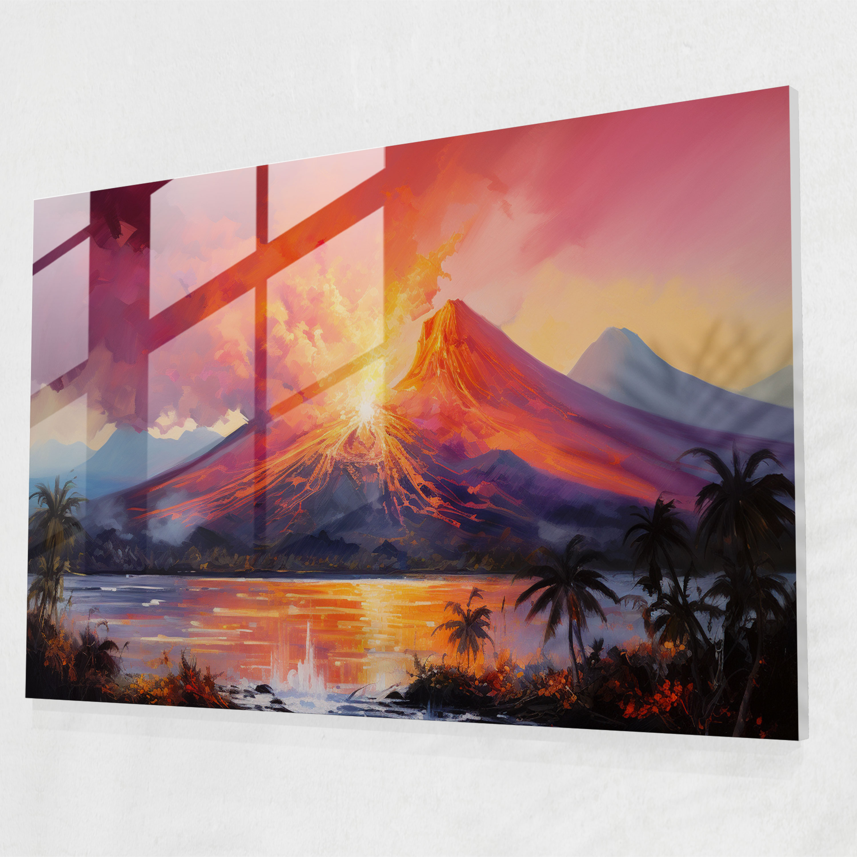 Volcano Glass Wall Art - Volcano, Sunset, Glass Art, Glass Print
