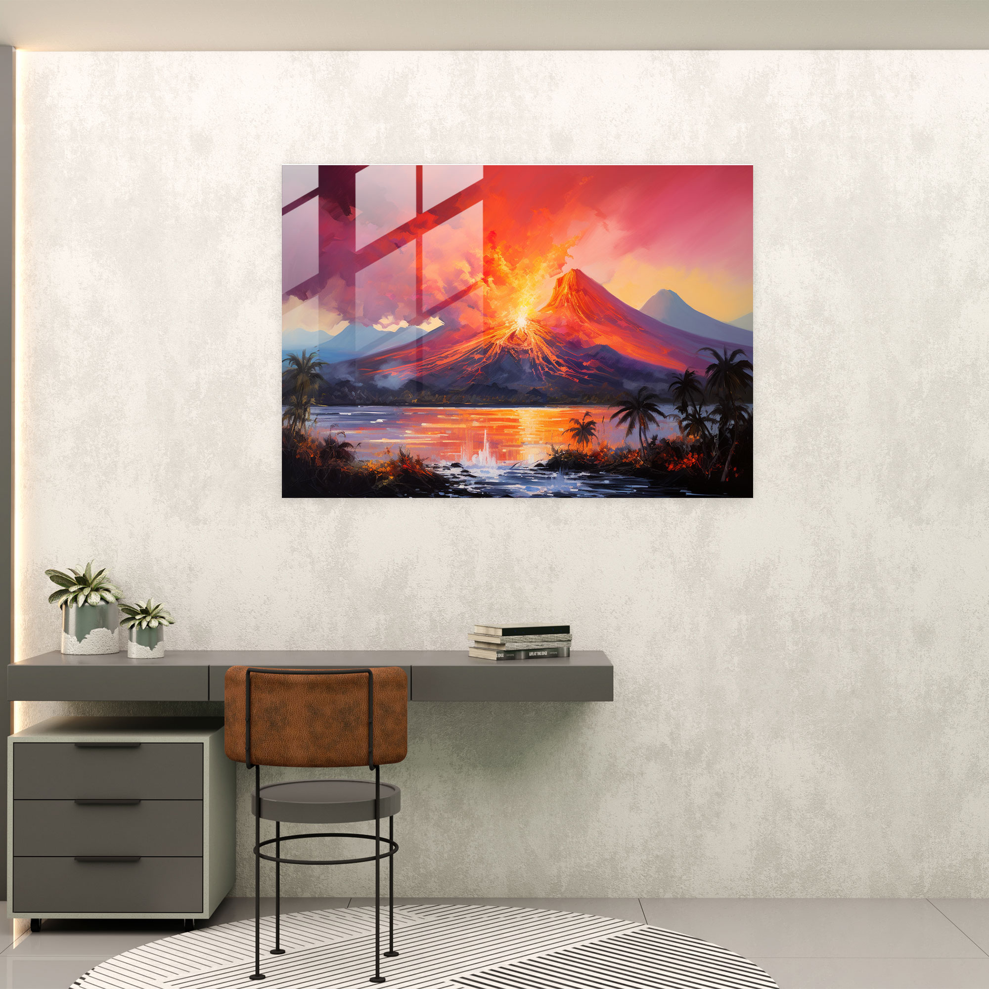 Volcano Glass Wall Art - Volcano, Sunset, Glass Art, Glass Print