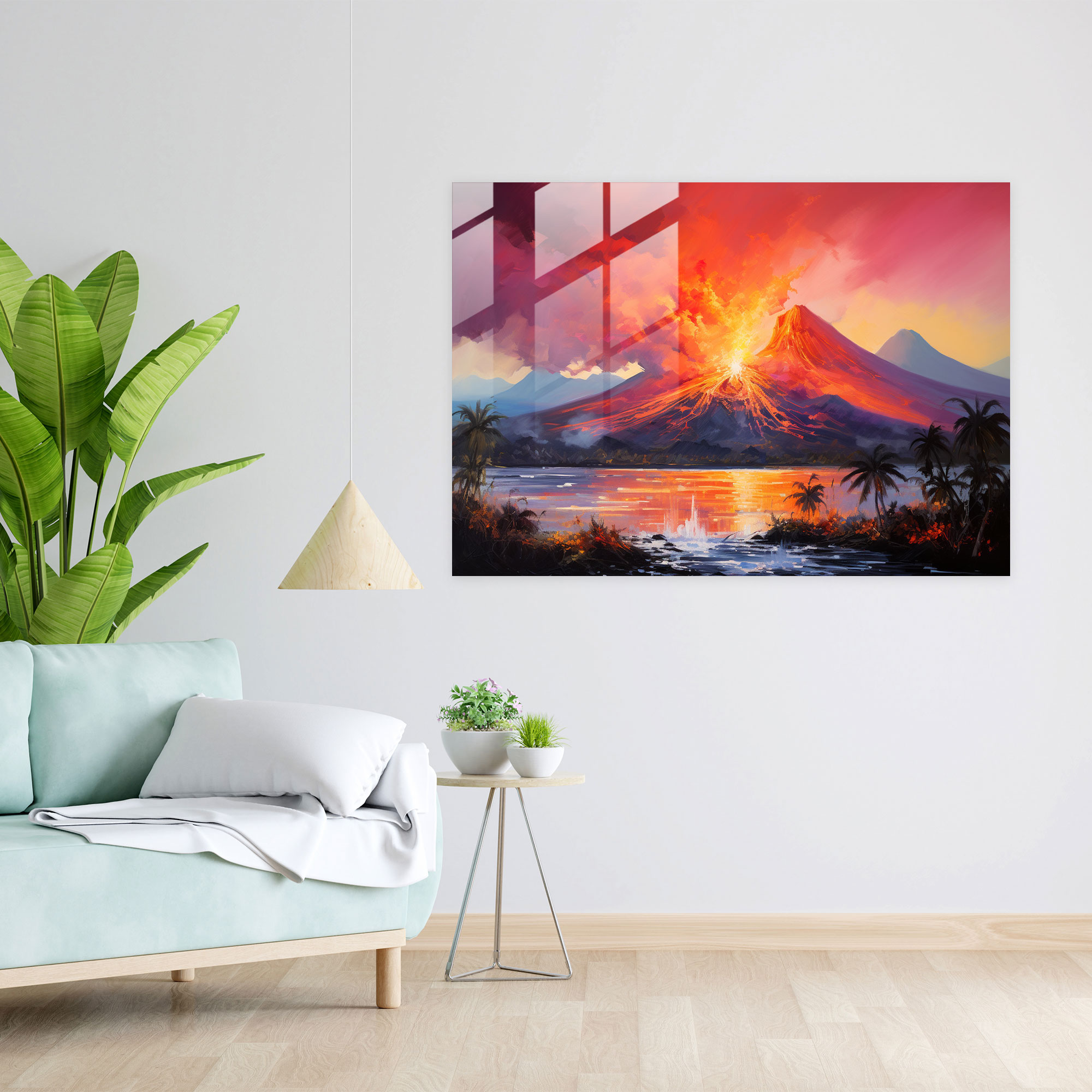 Volcano Glass Wall Art - Volcano, Sunset, Glass Art, Glass Print