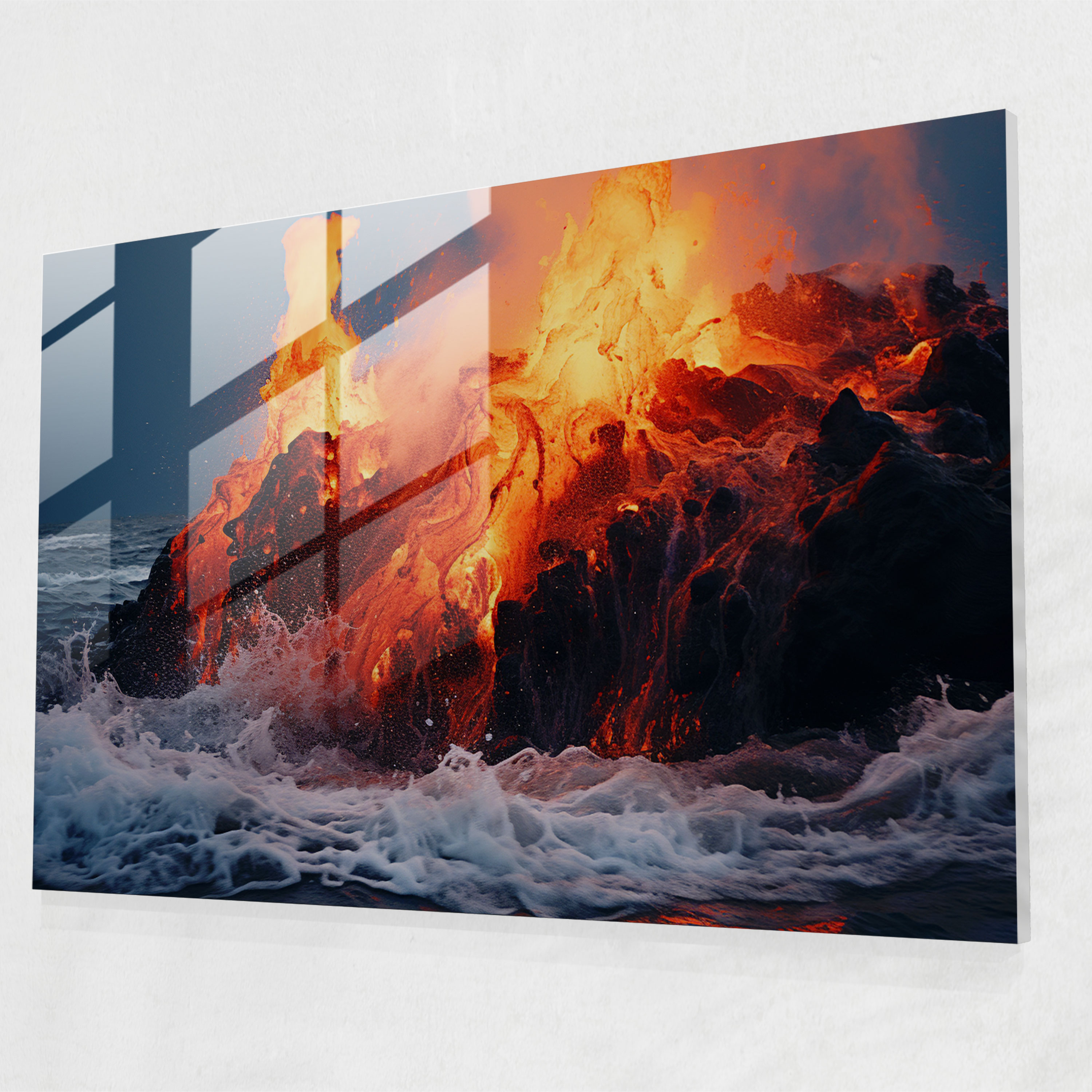Volcano Glass Wall Art - Volcano, Raw Power, Volcanic Lava, Realistic Photography