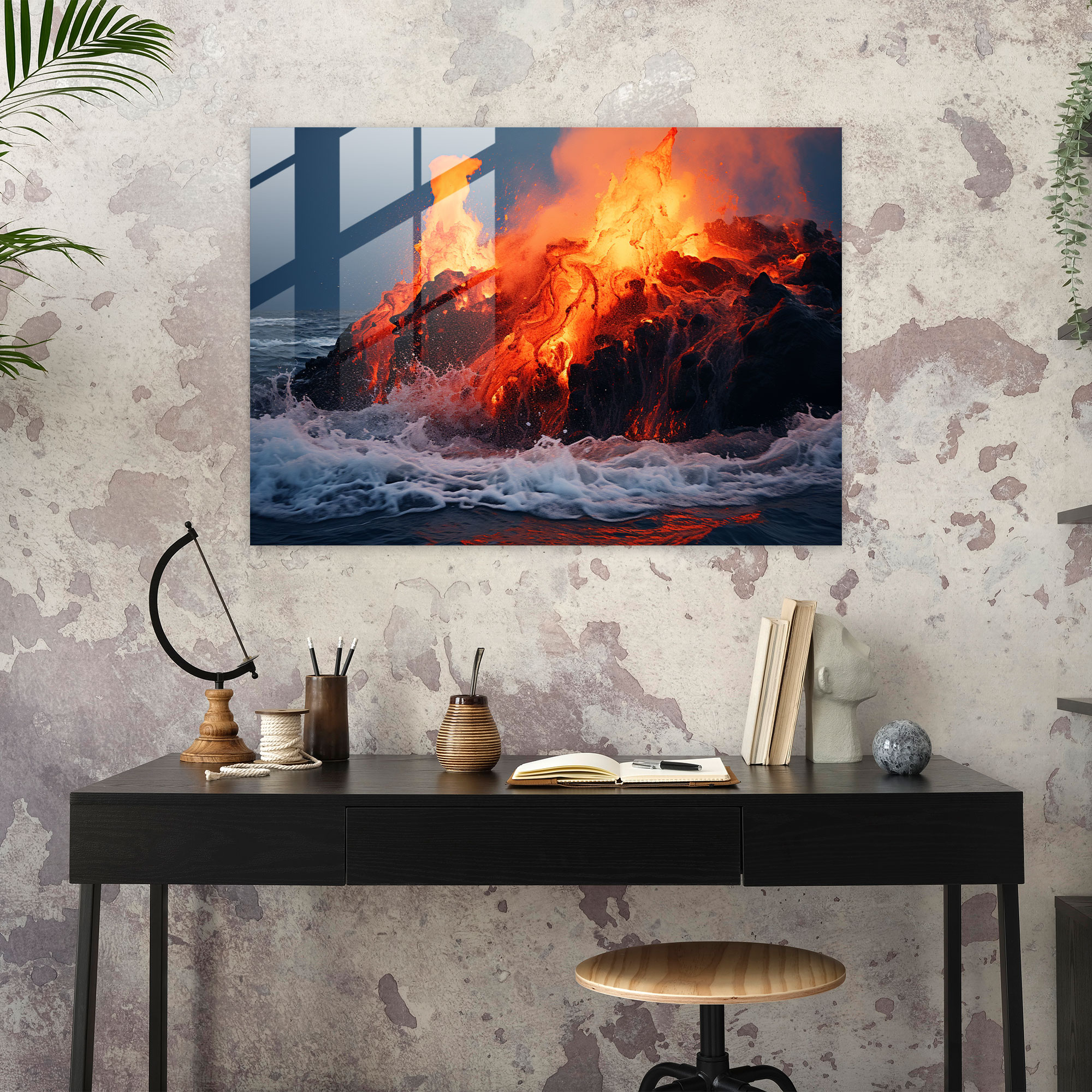 Volcano Glass Wall Art - Volcano, Raw Power, Volcanic Lava, Realistic Photography