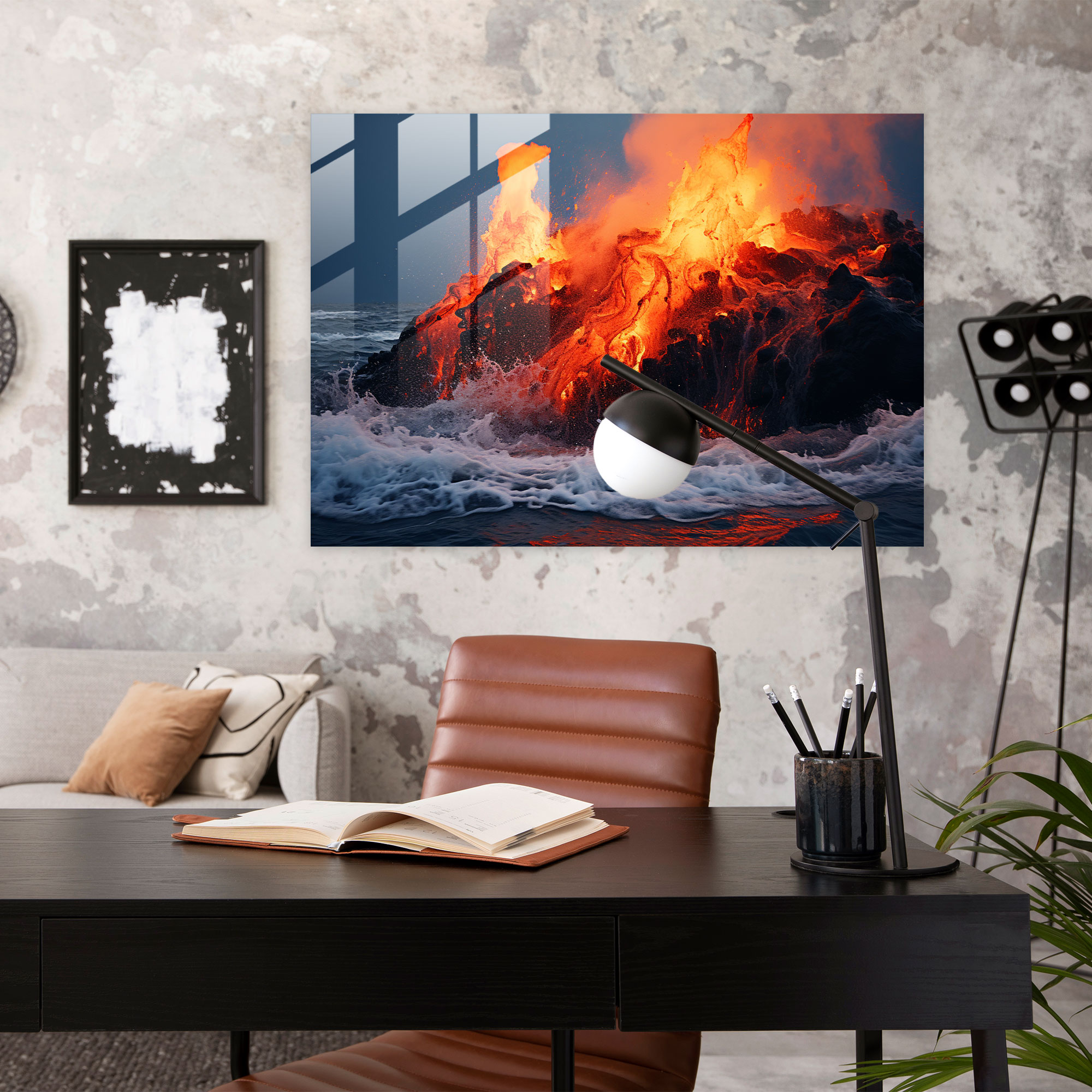 Volcano Glass Wall Art - Volcano, Raw Power, Volcanic Lava, Realistic Photography