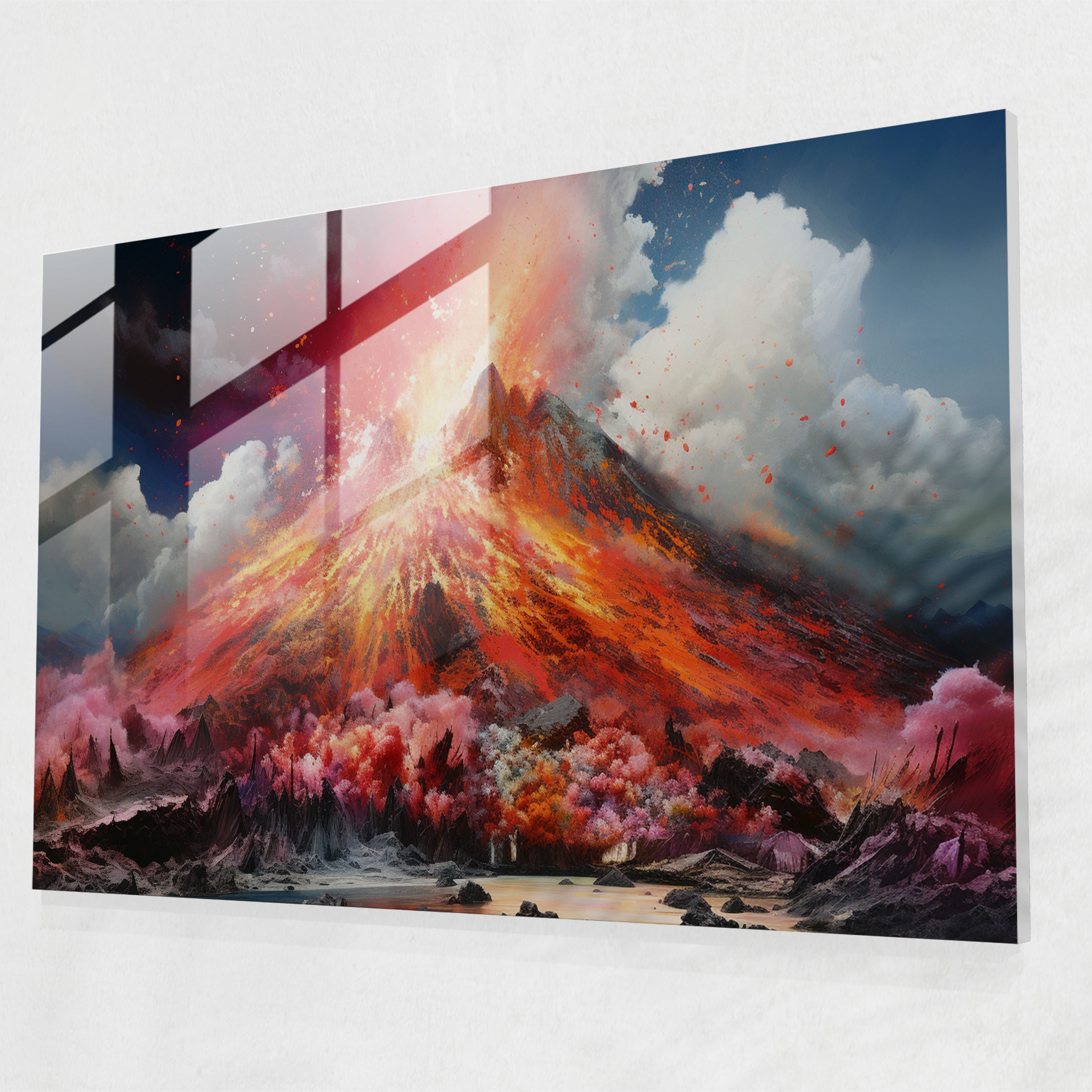 Volcano Glass Print - Volcano, Glass Wall Art, Mixed Media Art, Glass Art