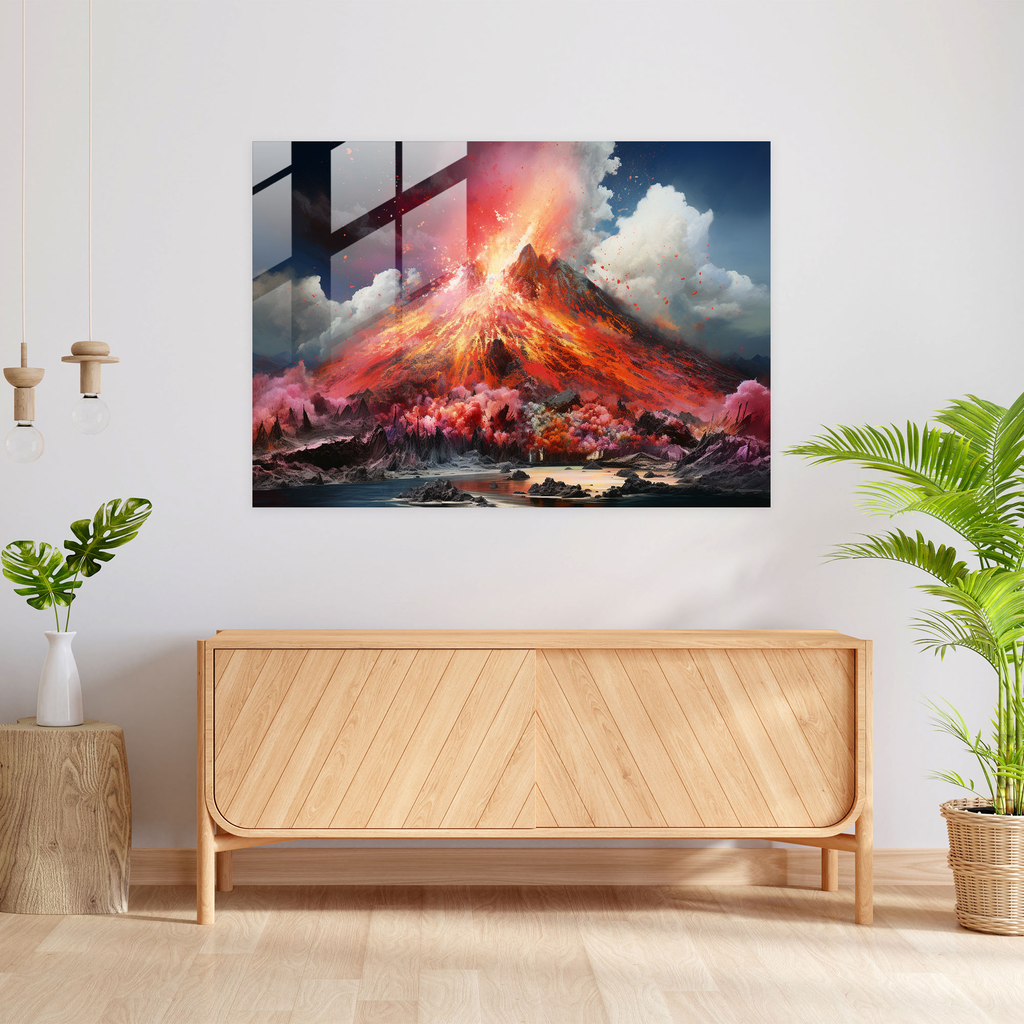 Volcano Glass Print - Volcano, Glass Wall Art, Mixed Media Art, Glass Art